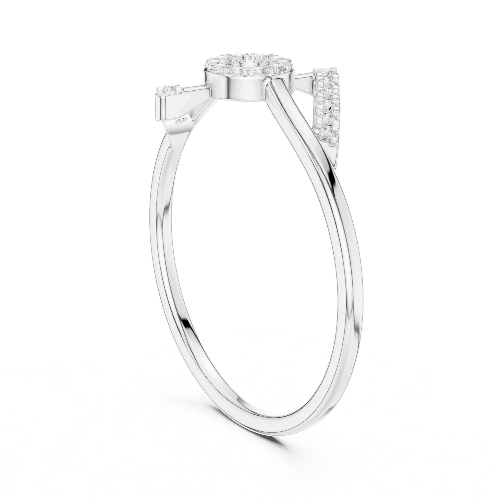 Orlaith Pavé Circle and Triangle Bypass Ring in white gold