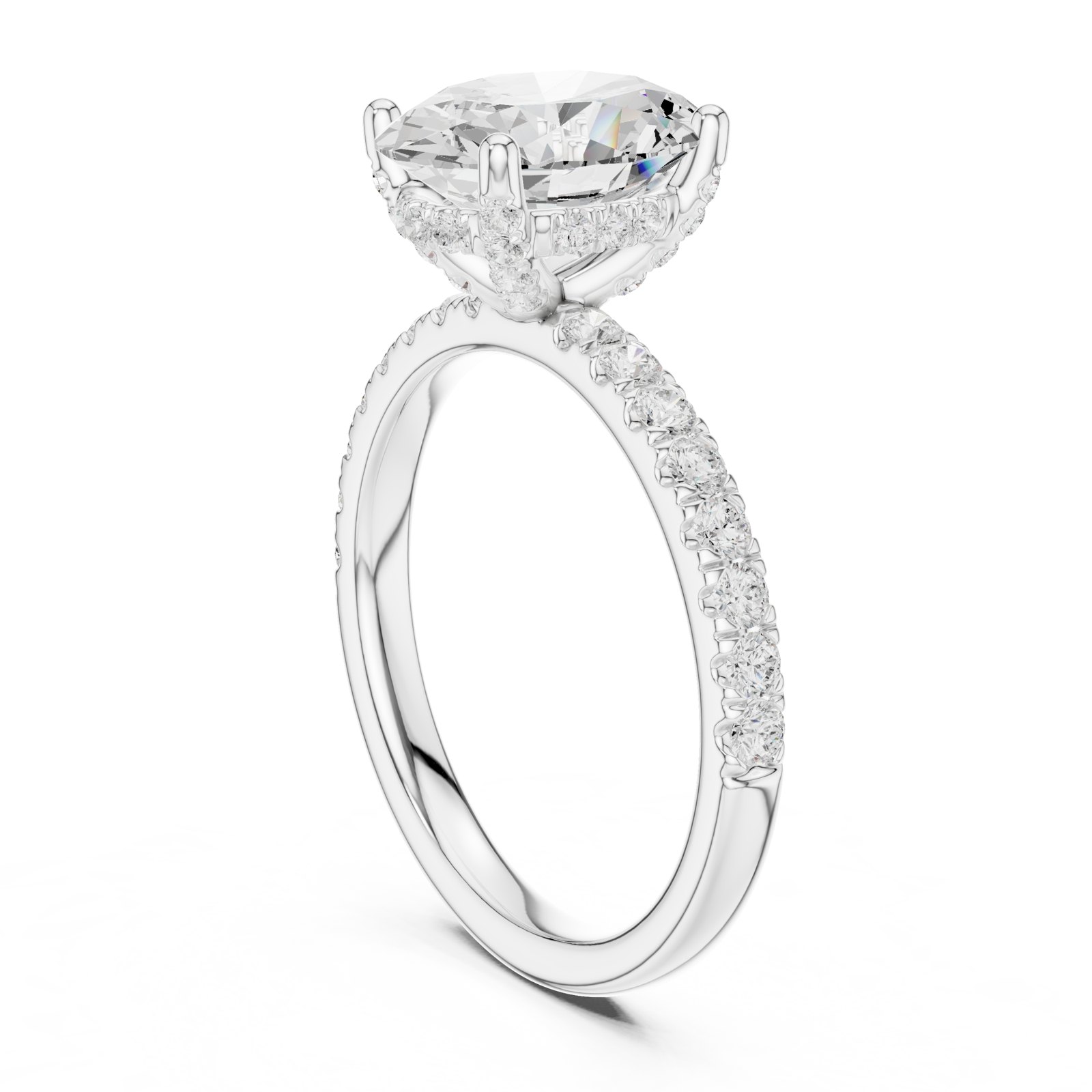 Hestia Oval Hidden Halo Pavé Engagement Ring in white gold