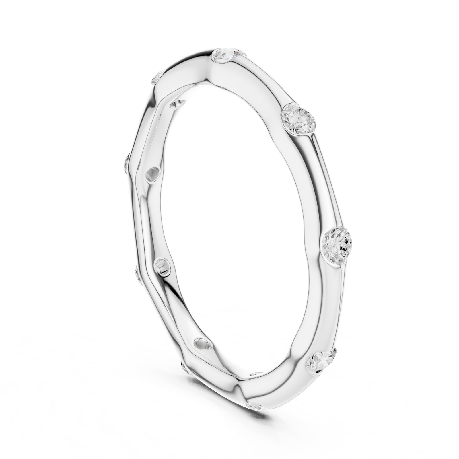Jolana Sculpted Wave Wedding Band with Flush Set Diamonds in white gold