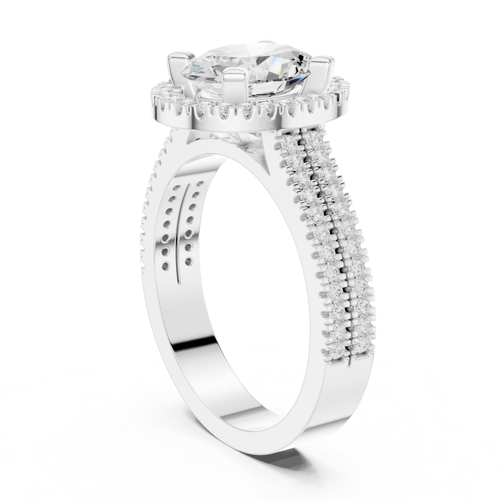 Freja Oval Halo Engagement Ring with Wide Double Pavé Band in white gold