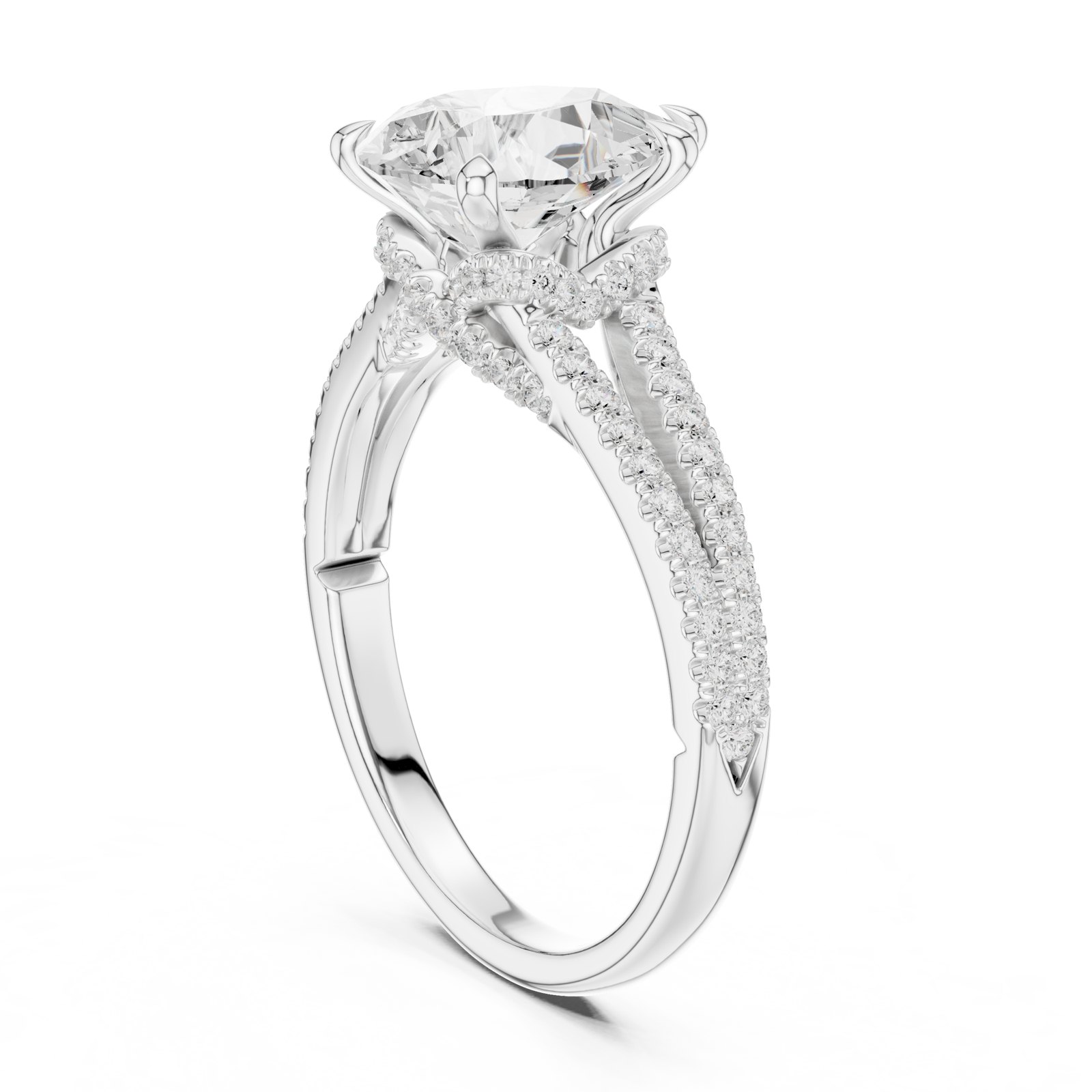 Imogen Pear Hidden Halo Split Shank Engagement Ring in white gold