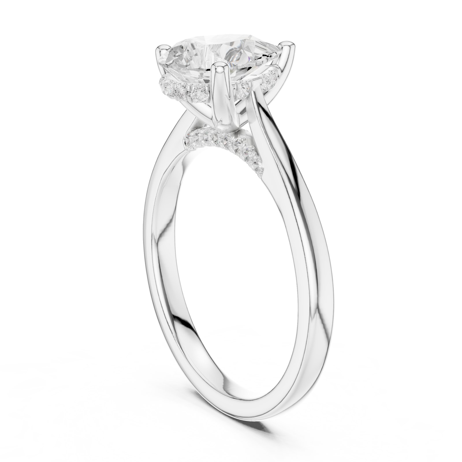 Amelie Pear Cathedral Hidden Halo Engagement Ring in white gold