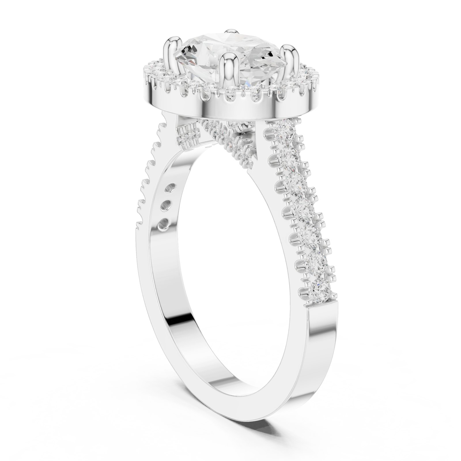 Fabiana Oval Halo Engagement Ring with Pavé Band in white gold
