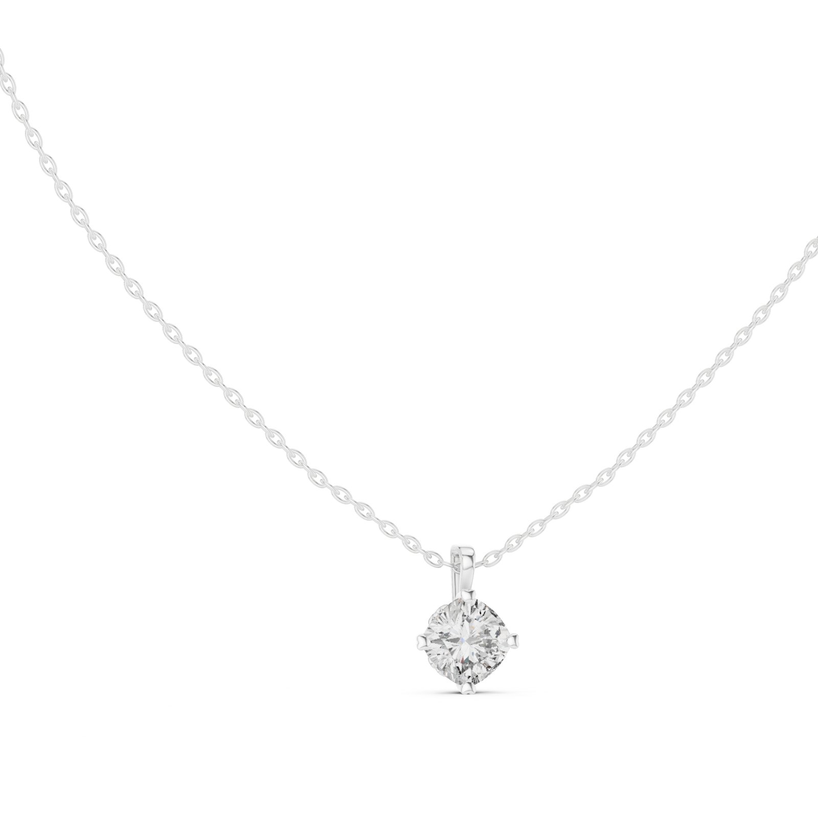 Kalinda Cushion Cut Solitaire Pendant on Bail in white gold