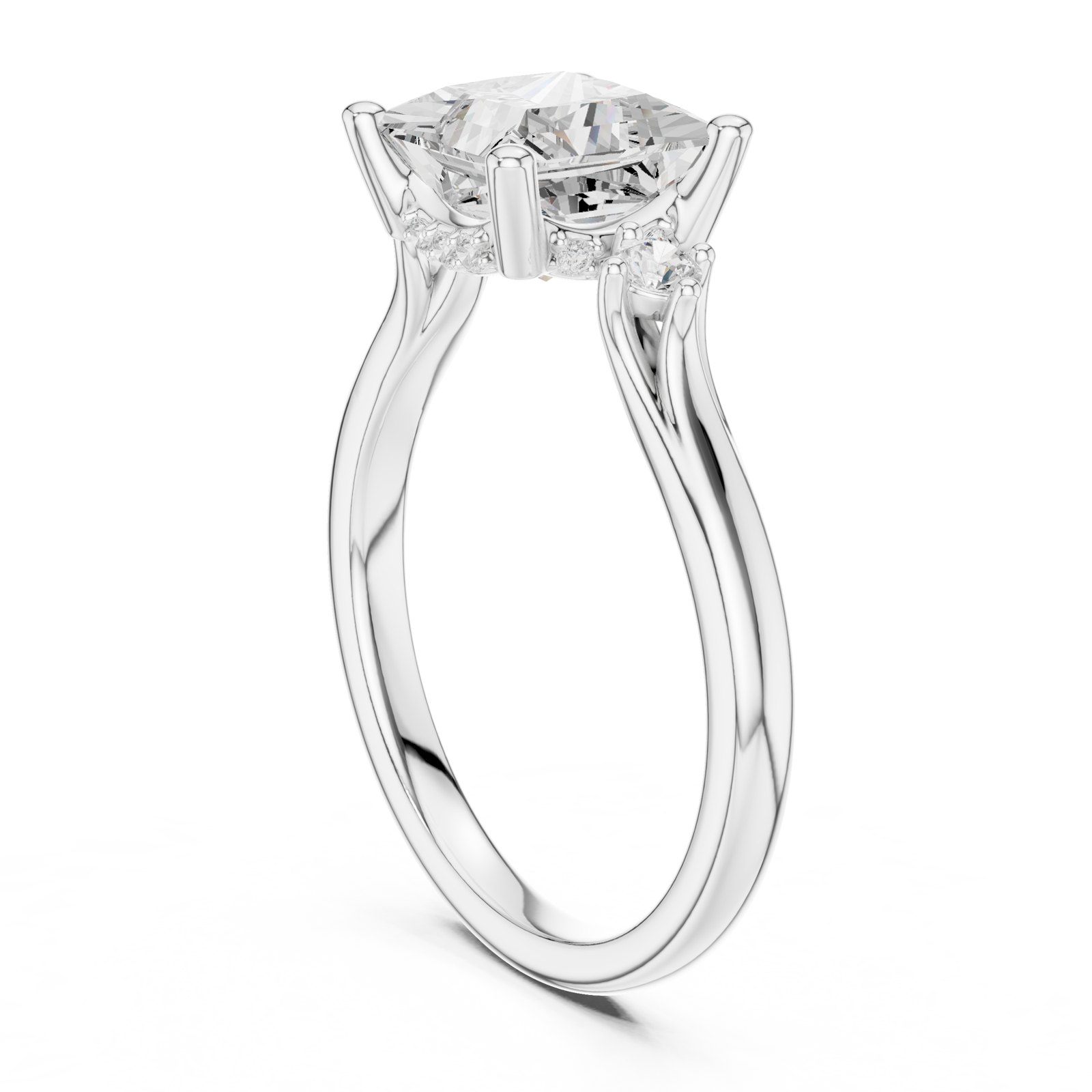 Ondria Princess Hidden Halo Cathedral Engagement Ring in white gold