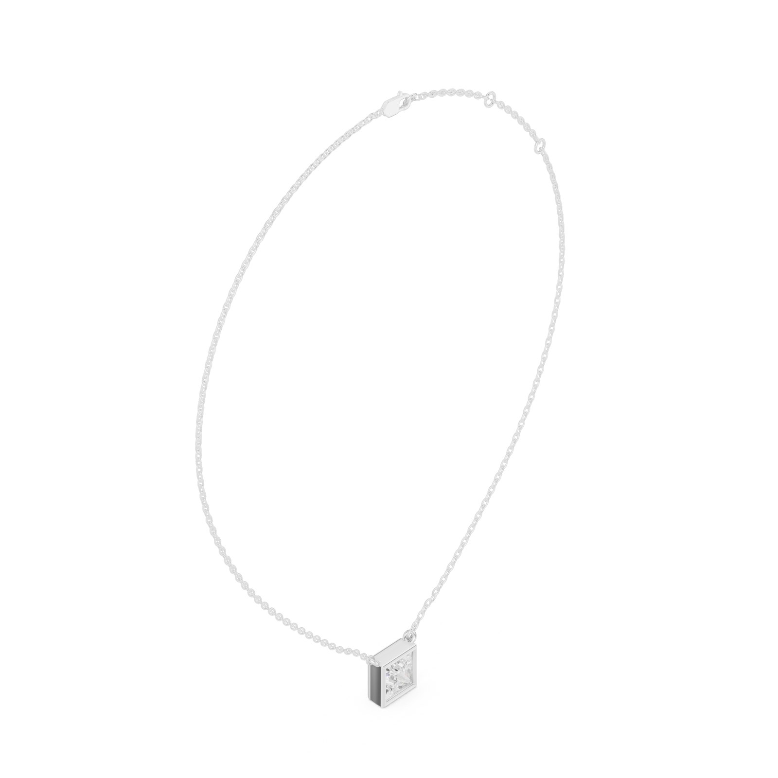 Hallie Princess Cut Bezel Solitaire Pendant in white gold