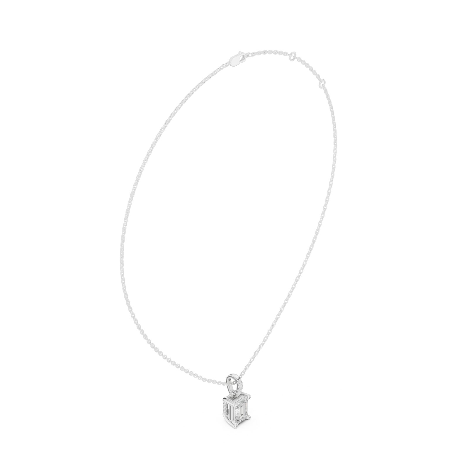 Heliana Emerald Cut Solitaire Pendant with Pavé Bail in white gold