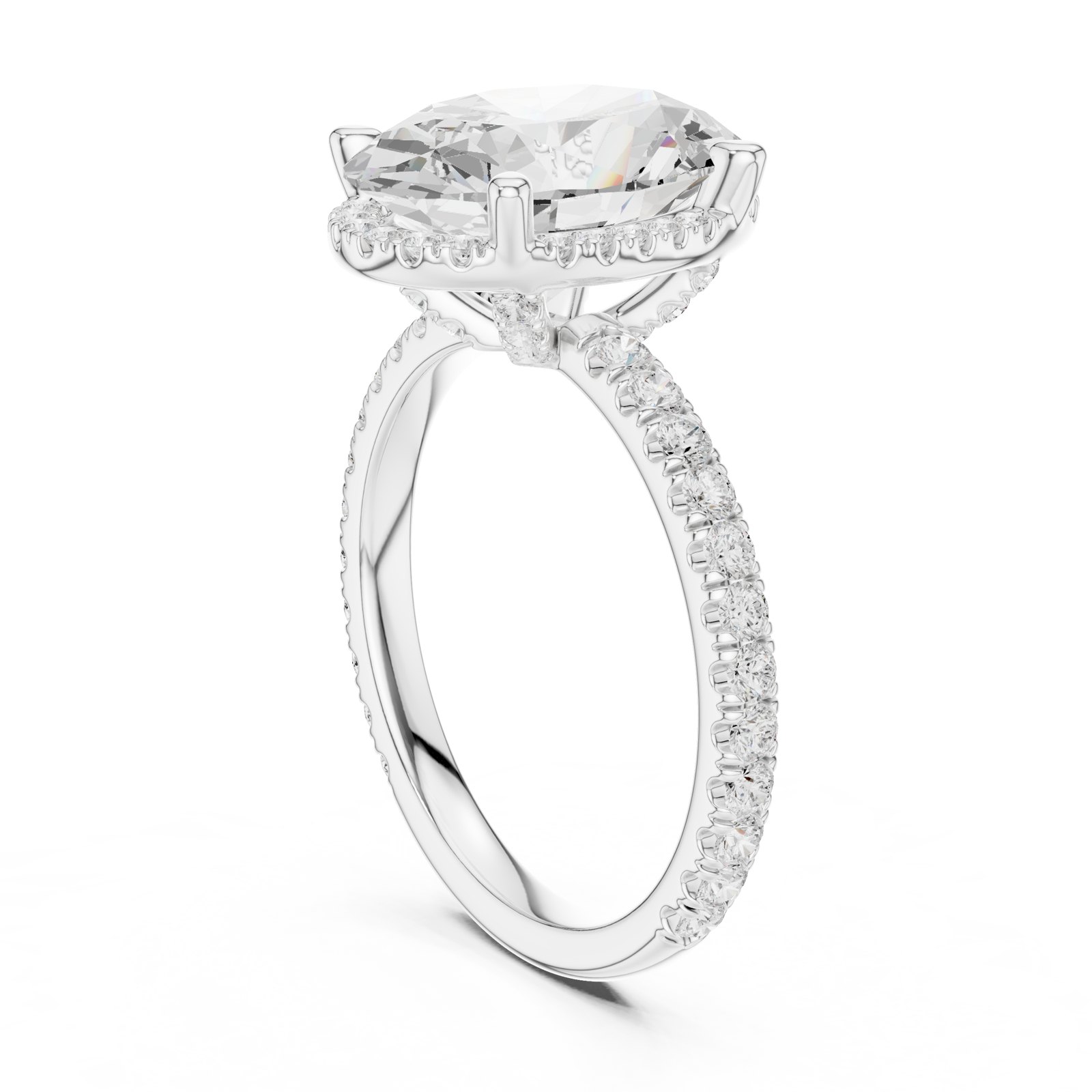 Holly Oval Hidden Halo Pavé Engagement Ring in white gold
