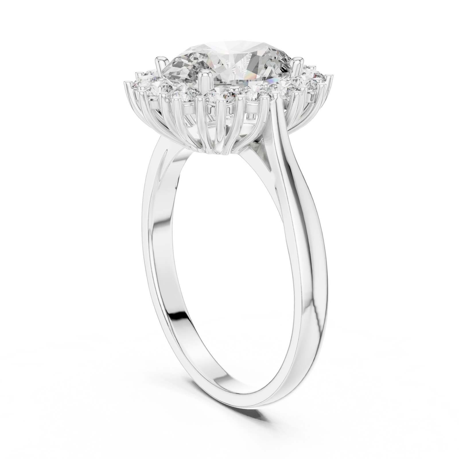 Danuta Oval Sunburst Halo Engagement Ring in white gold