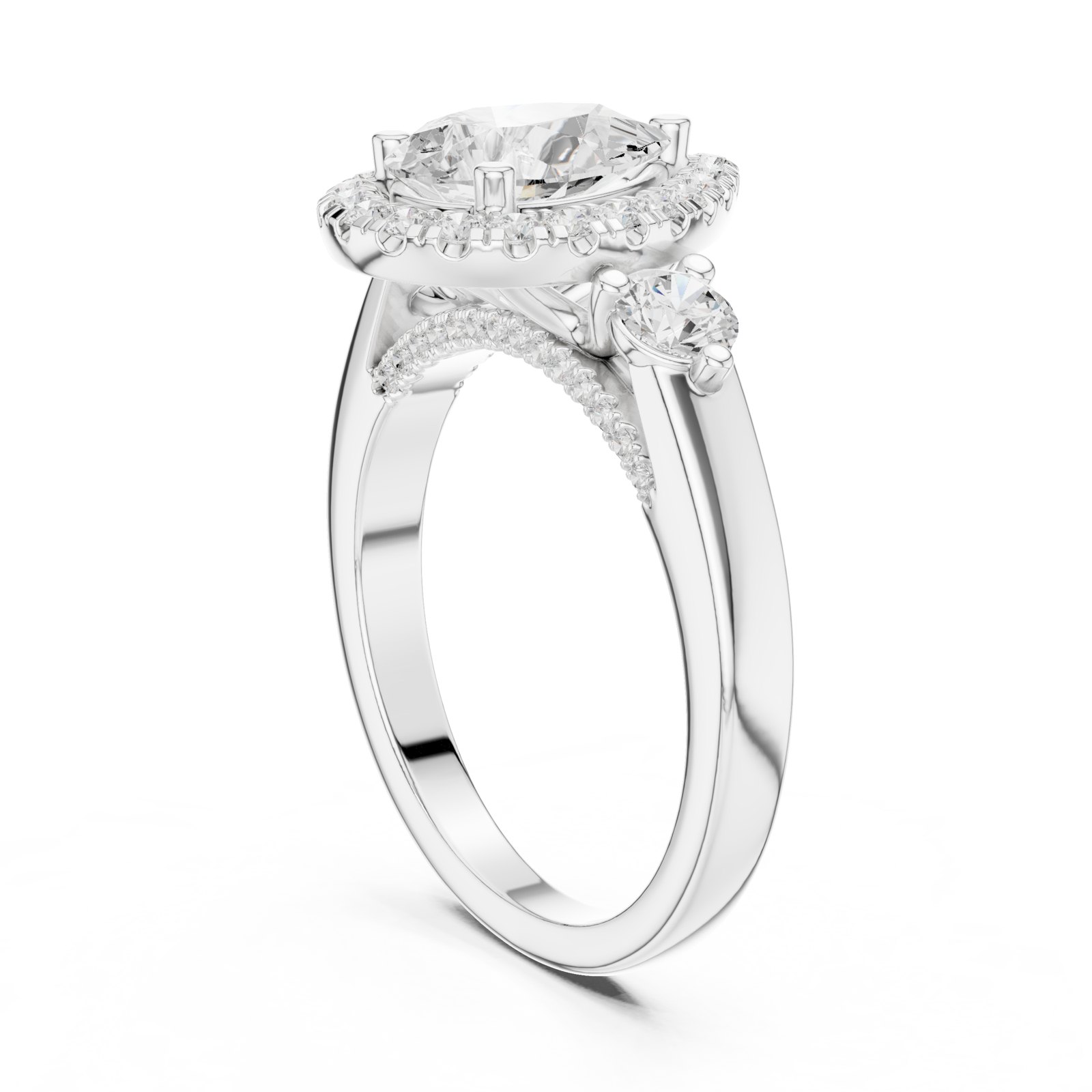 Eugenie Pear Halo Engagement Ring with Round Side Stones in white gold