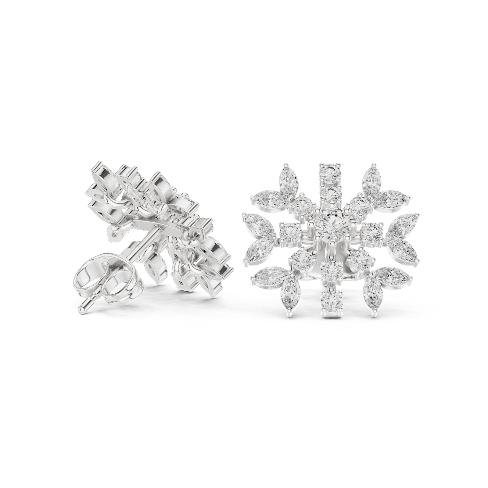 Leanne Marquise Starburst Cluster Stud Earrings in white gold