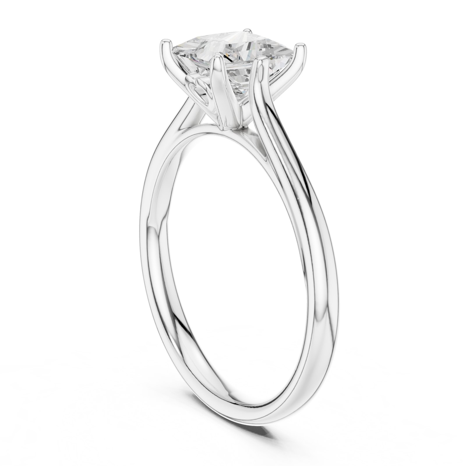 Darcy Princess Cut Tapered Cathedral Solitaire Engagement Ring in white gold