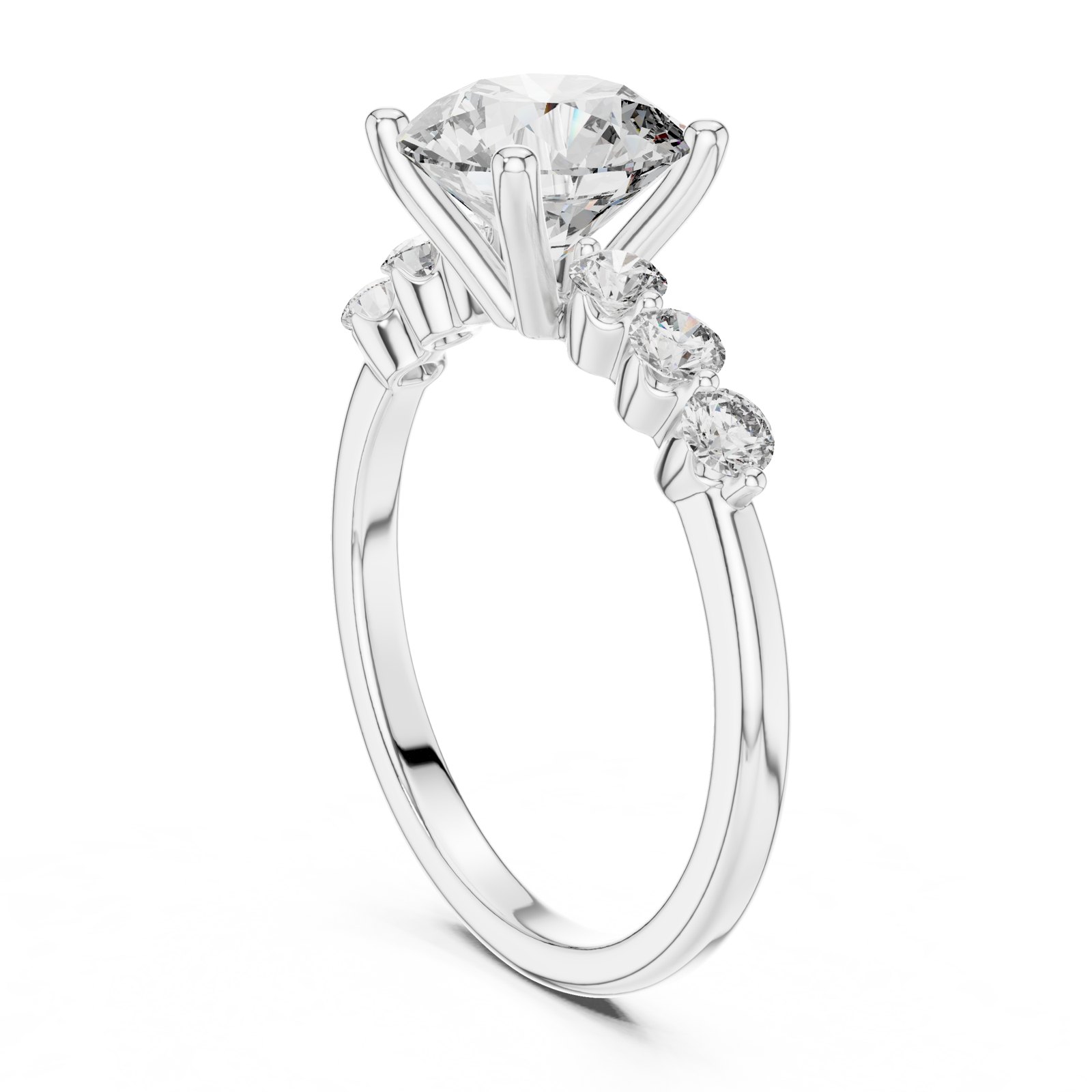 Fedora Round Solitaire Engagement Ring with Graduated Shoulders in white gold