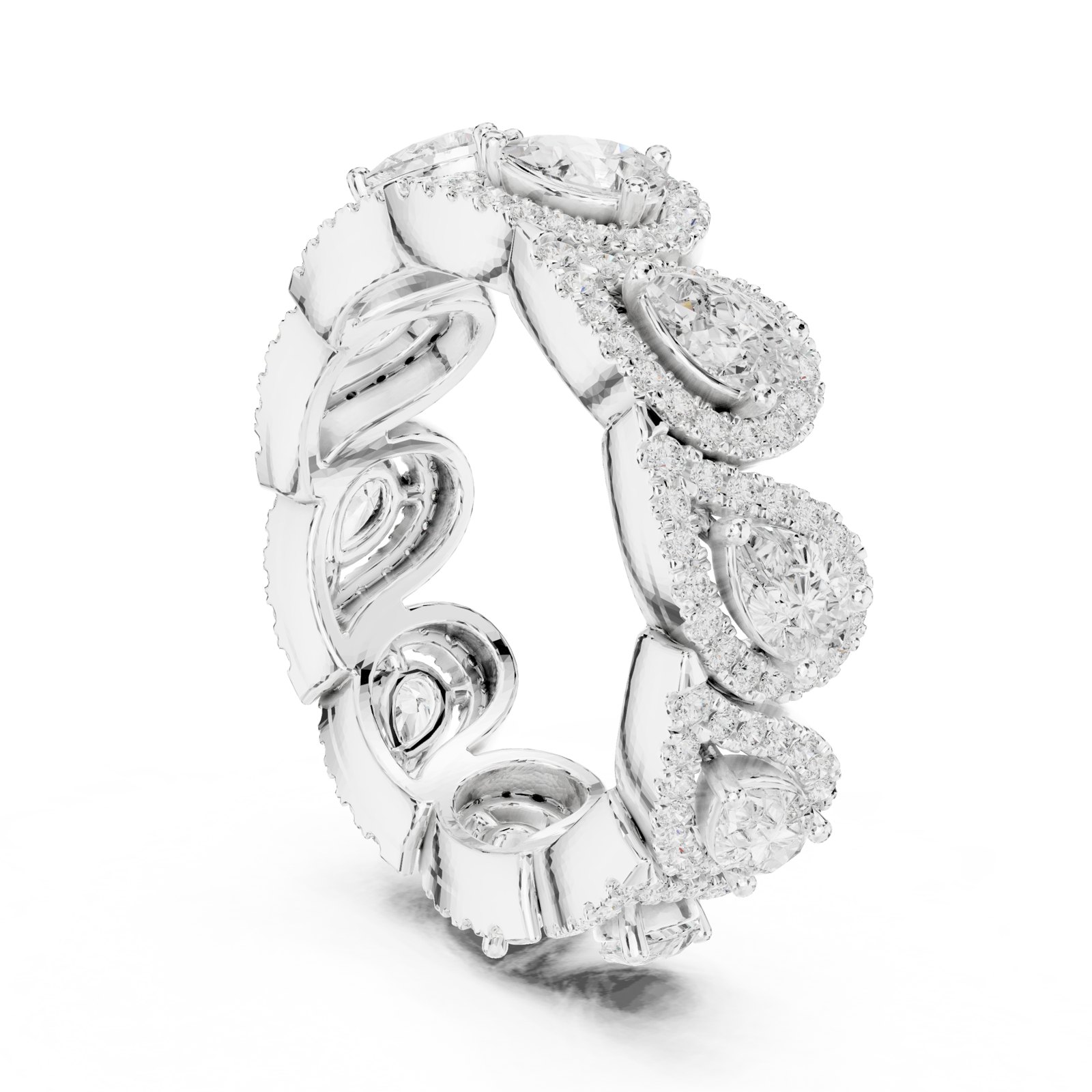 Inge Pear Halo Eternity Band in white gold
