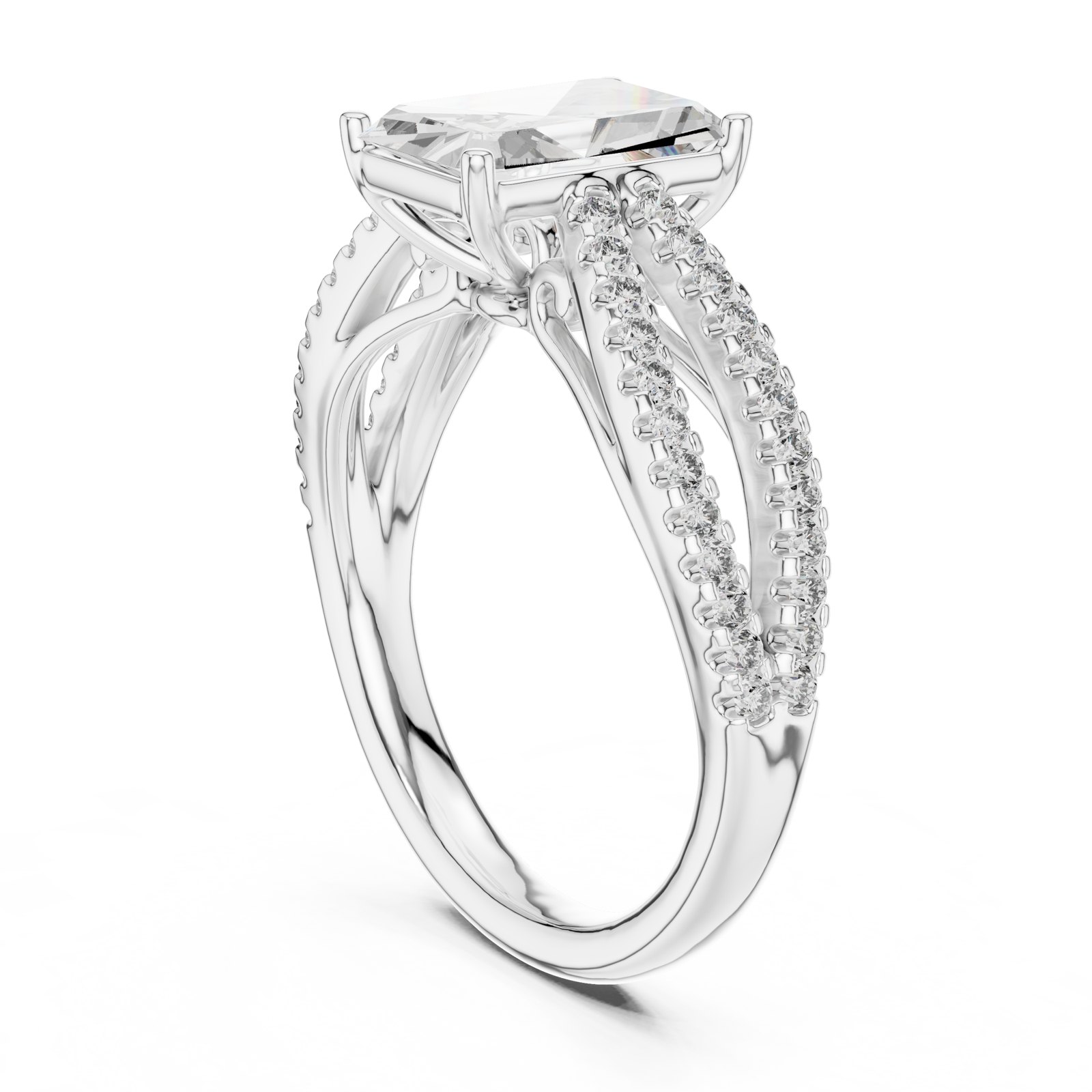 Alys Radiant Cut Split Shank Pavé Engagement Ring in white gold