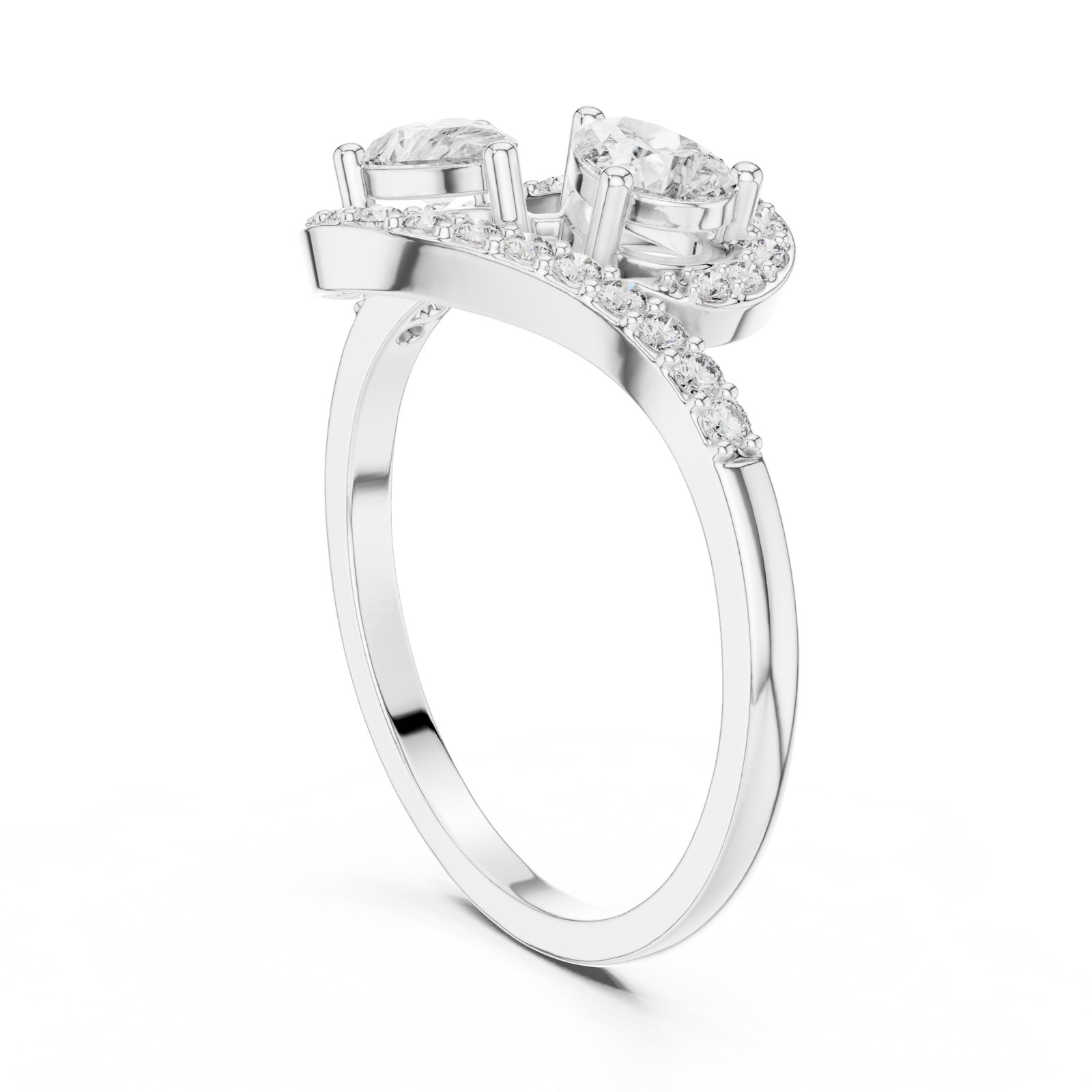 Seraphina Pear Toi Et Moi Ring with Pavé Curve in white gold