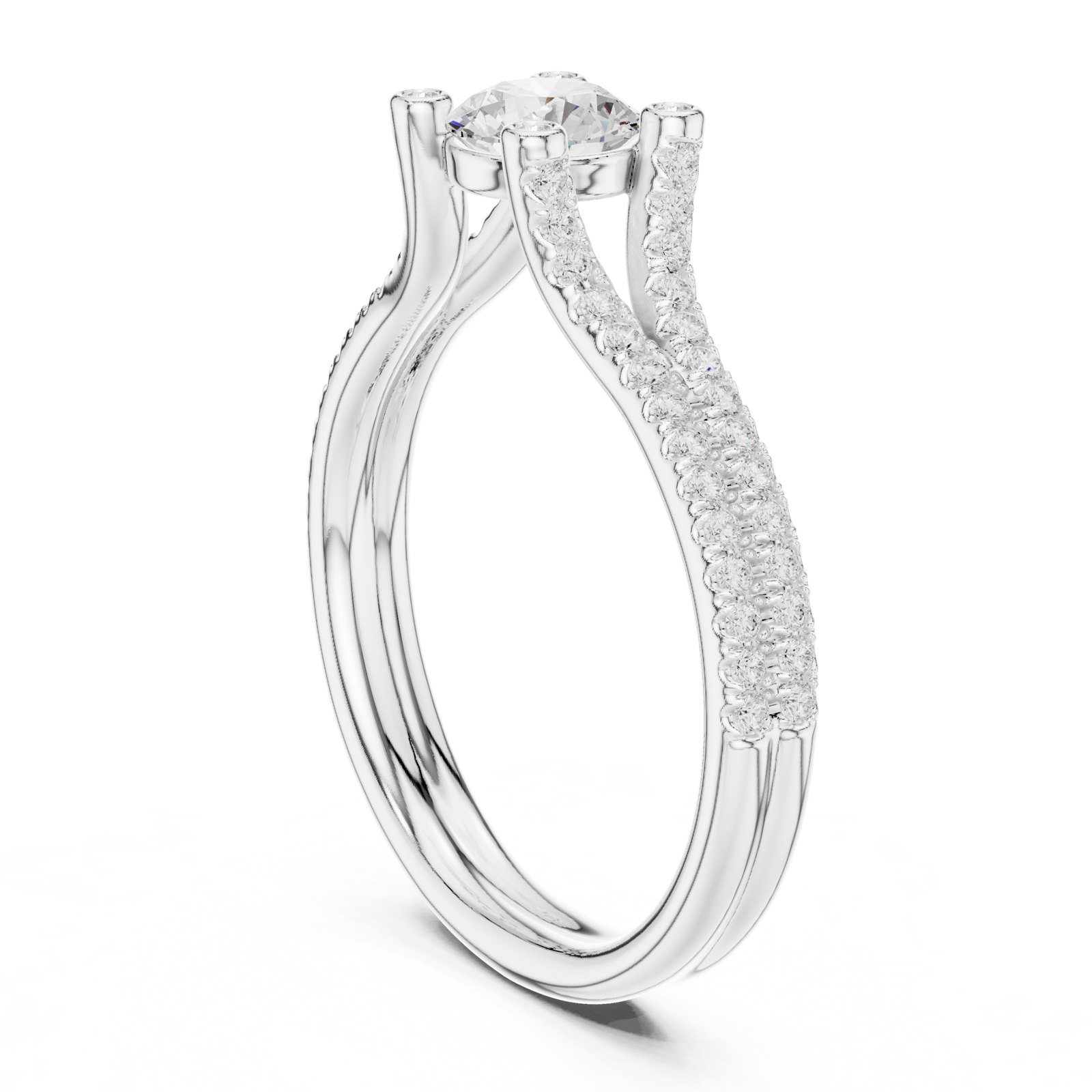 Belle Split Shank Pavé Solitaire Engagement Ring in white gold