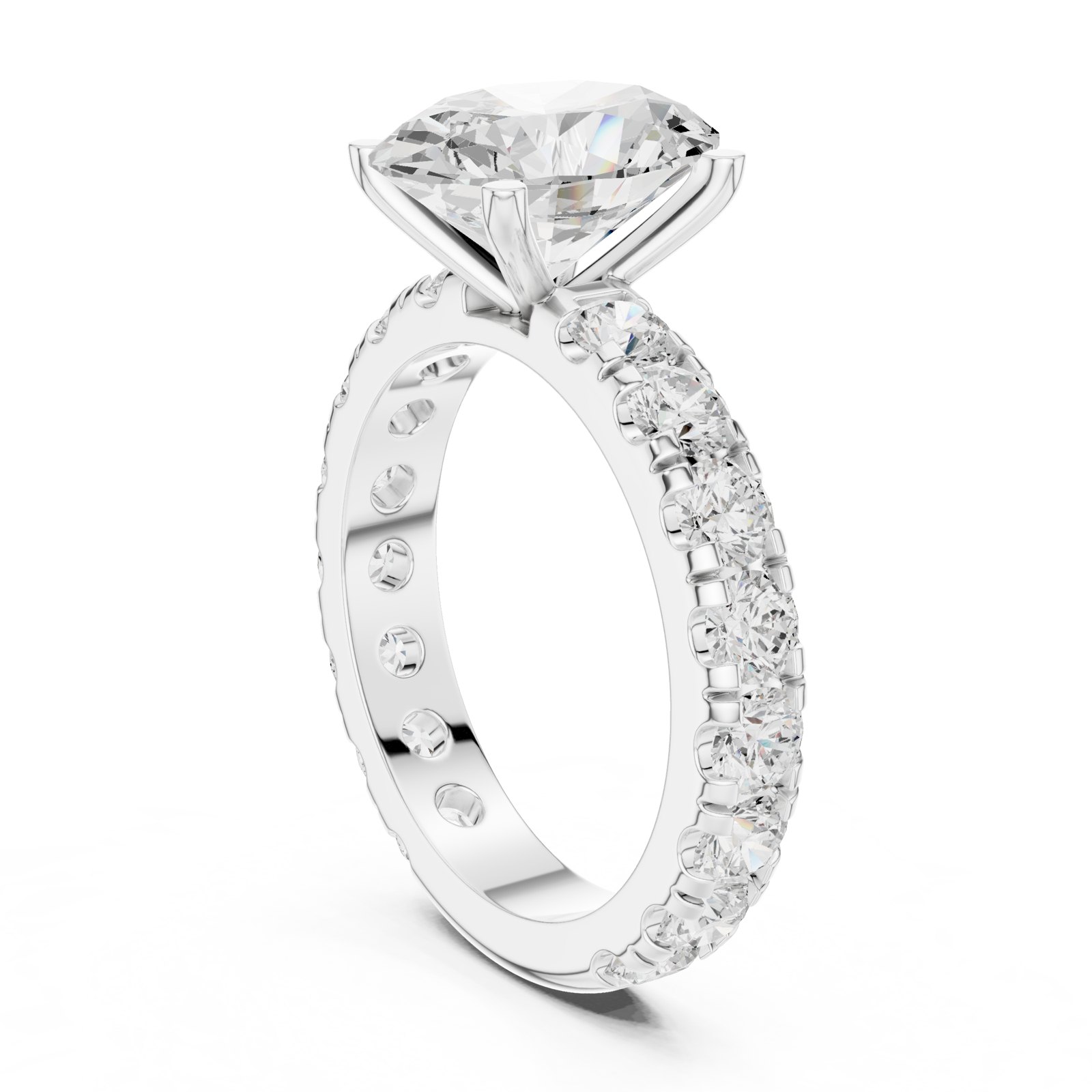 Elma Oval Solitaire Engagement Ring with Bold Pavé Band in white gold
