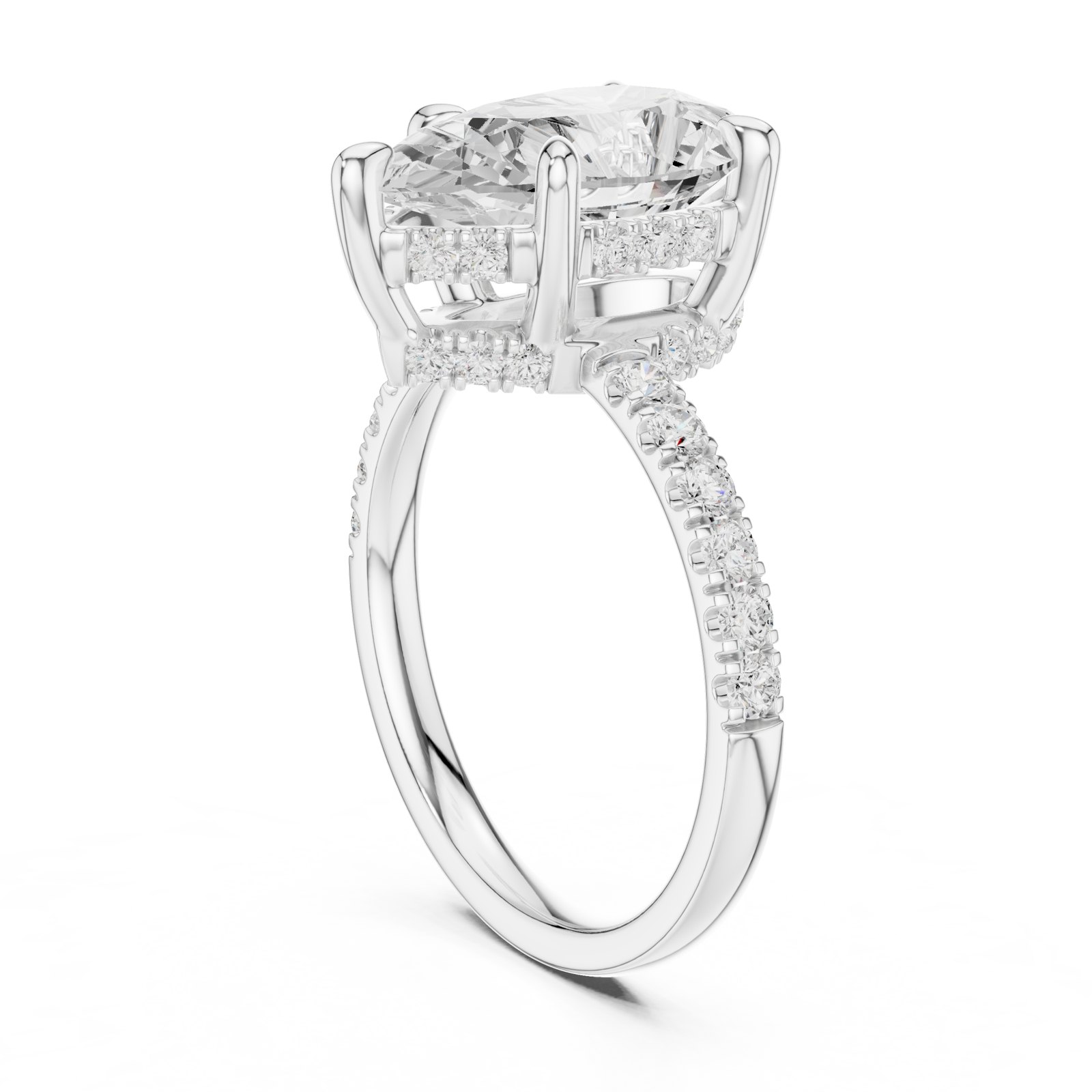 Inez Pear Hidden Halo Engagement Ring with Tall Claws in white gold