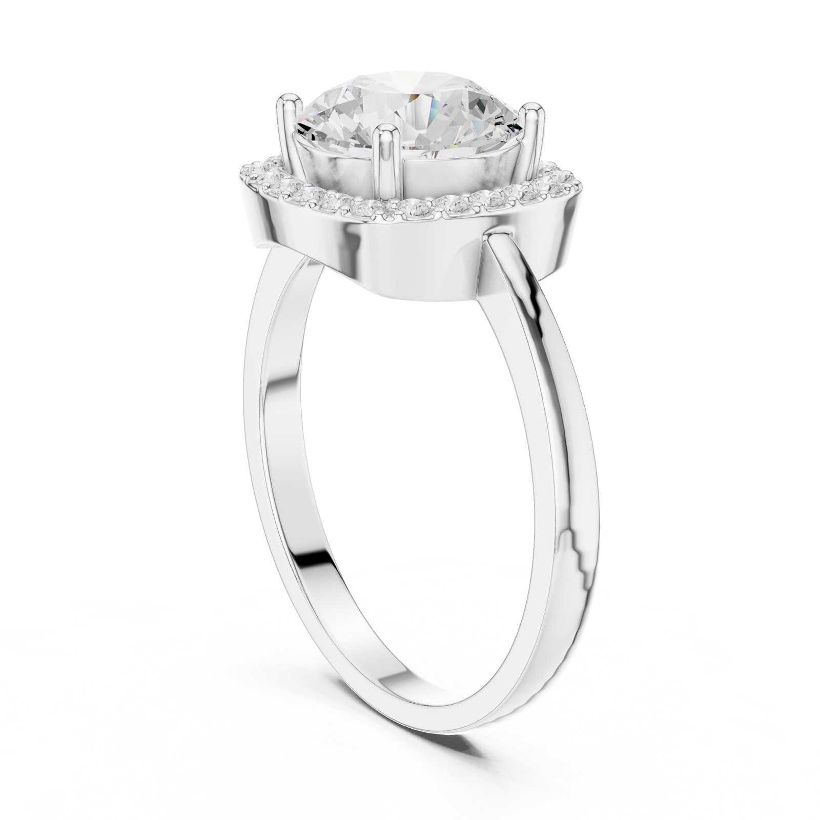 Gisele Cushion Frame Halo Engagement Ring with Flat Band in white gold