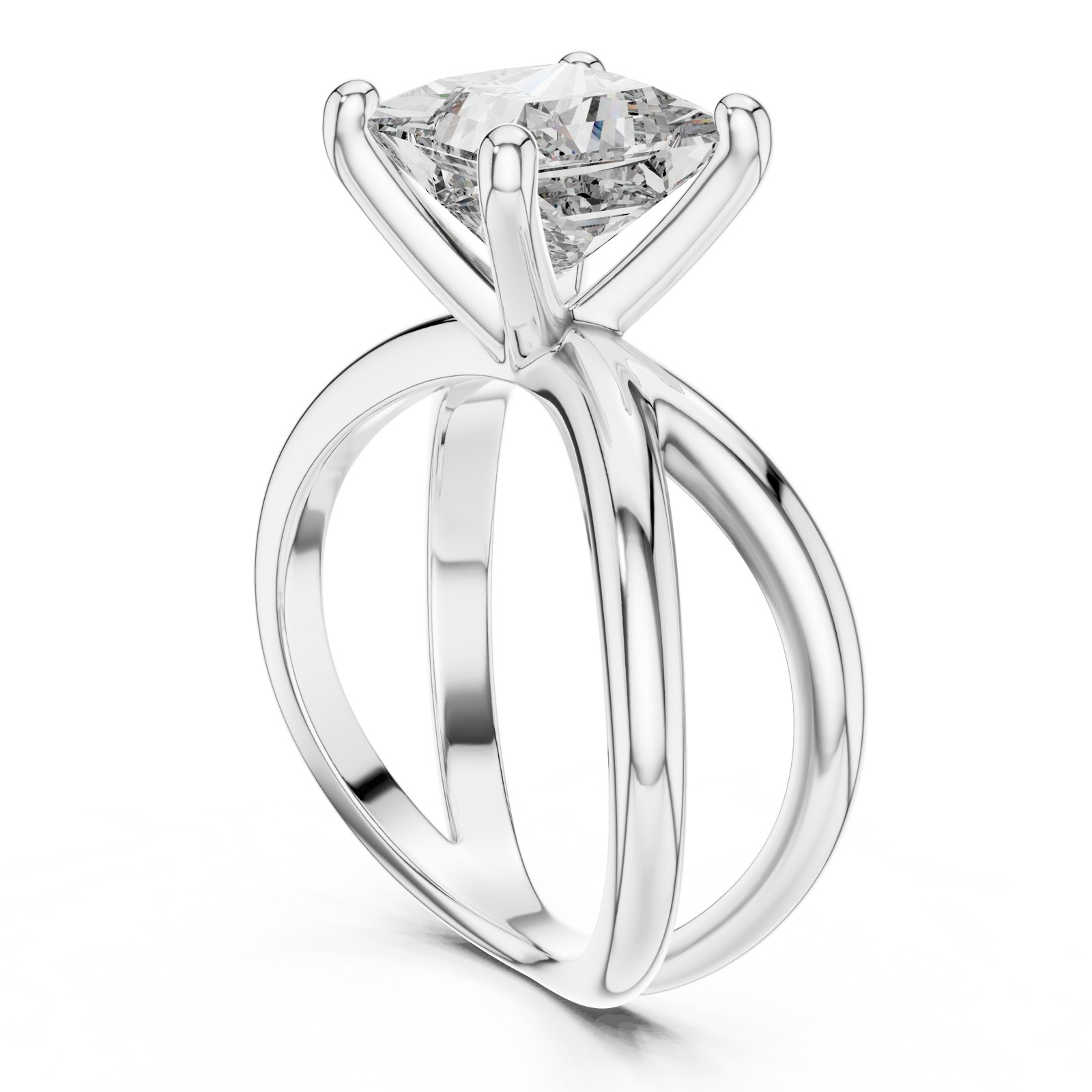 Alessia Princess Cut Crossover Solitaire Engagement Ring in white gold