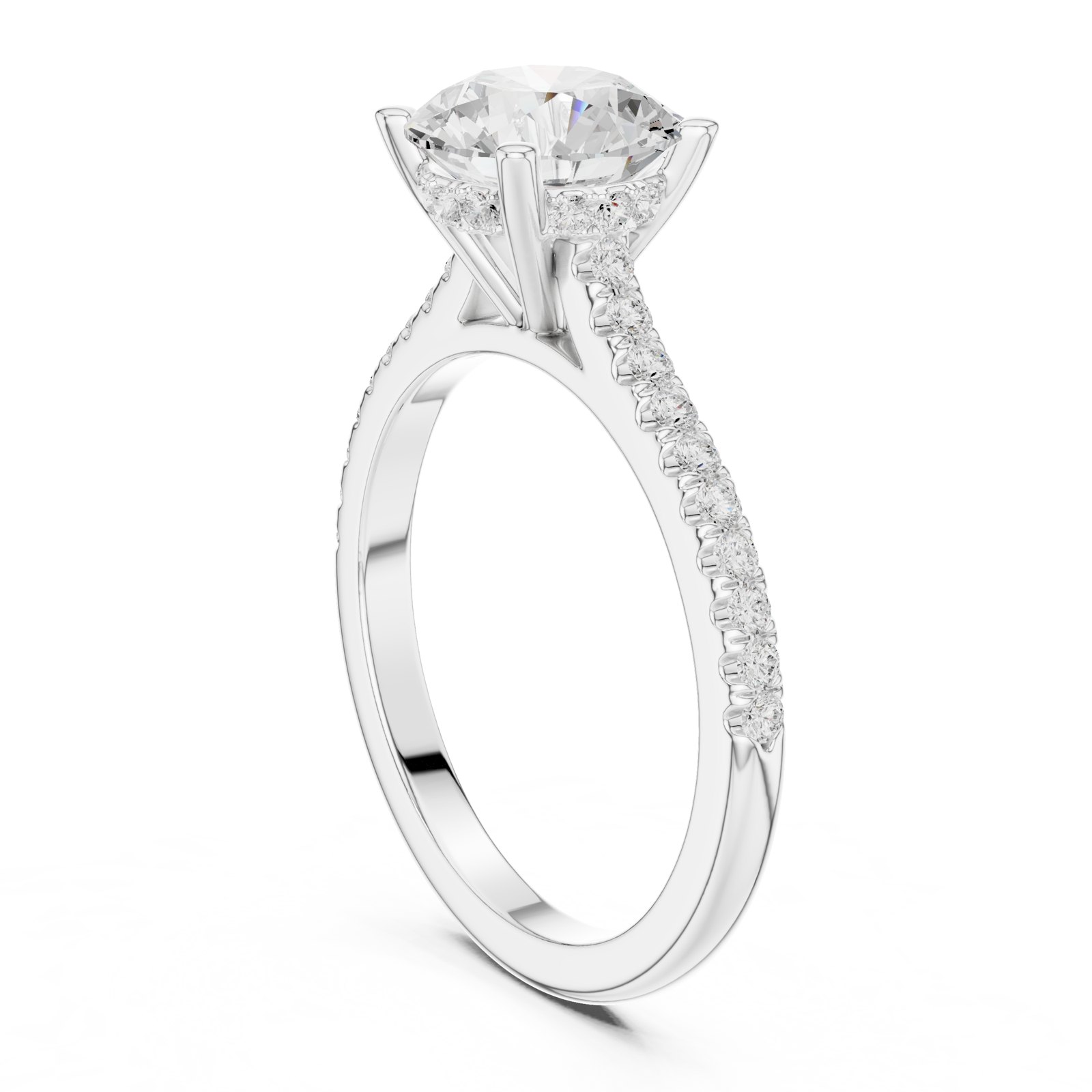 Evie Round Hidden Halo Pavé Engagement Ring in white gold