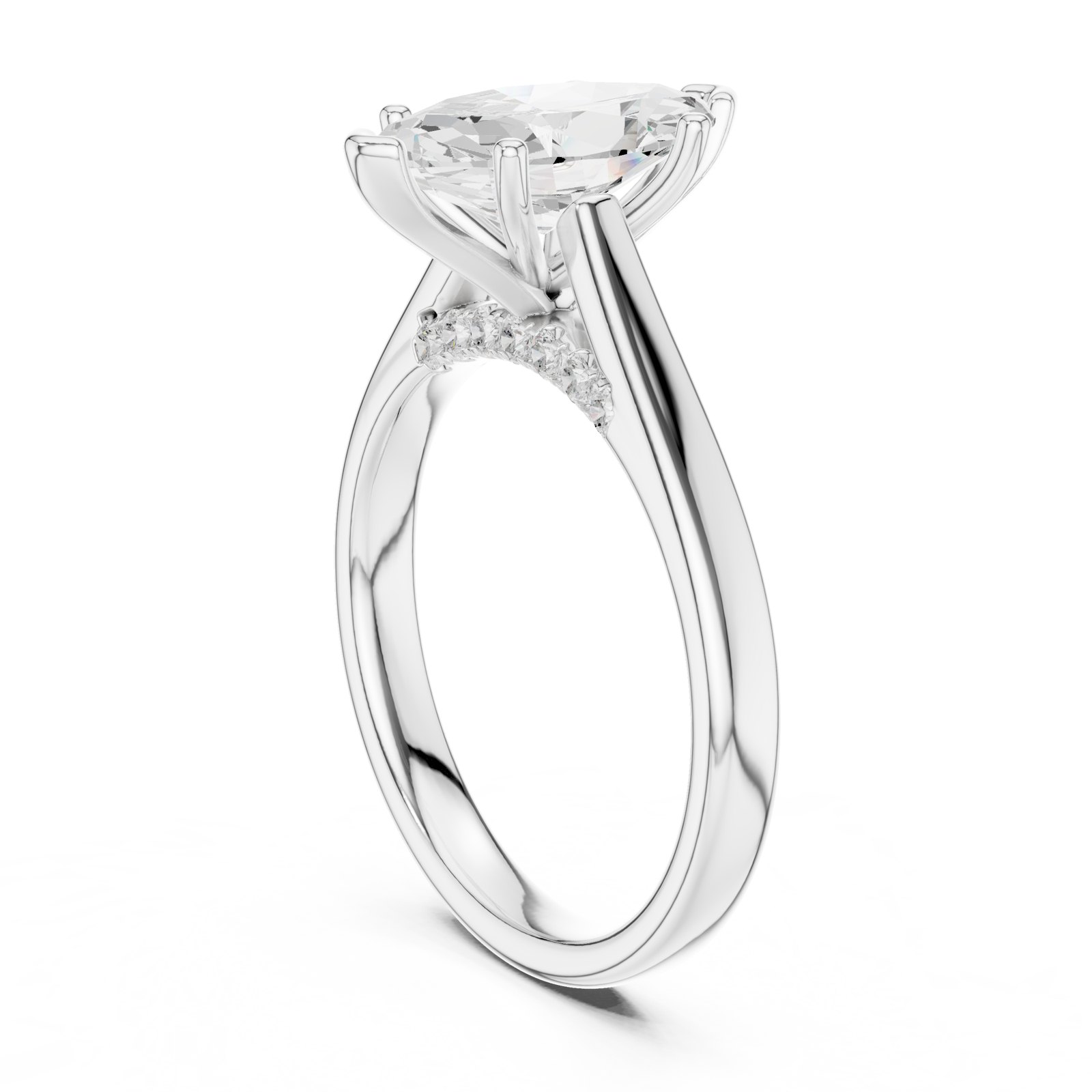Kira Marquise Cathedral Solitaire Engagement Ring in white gold