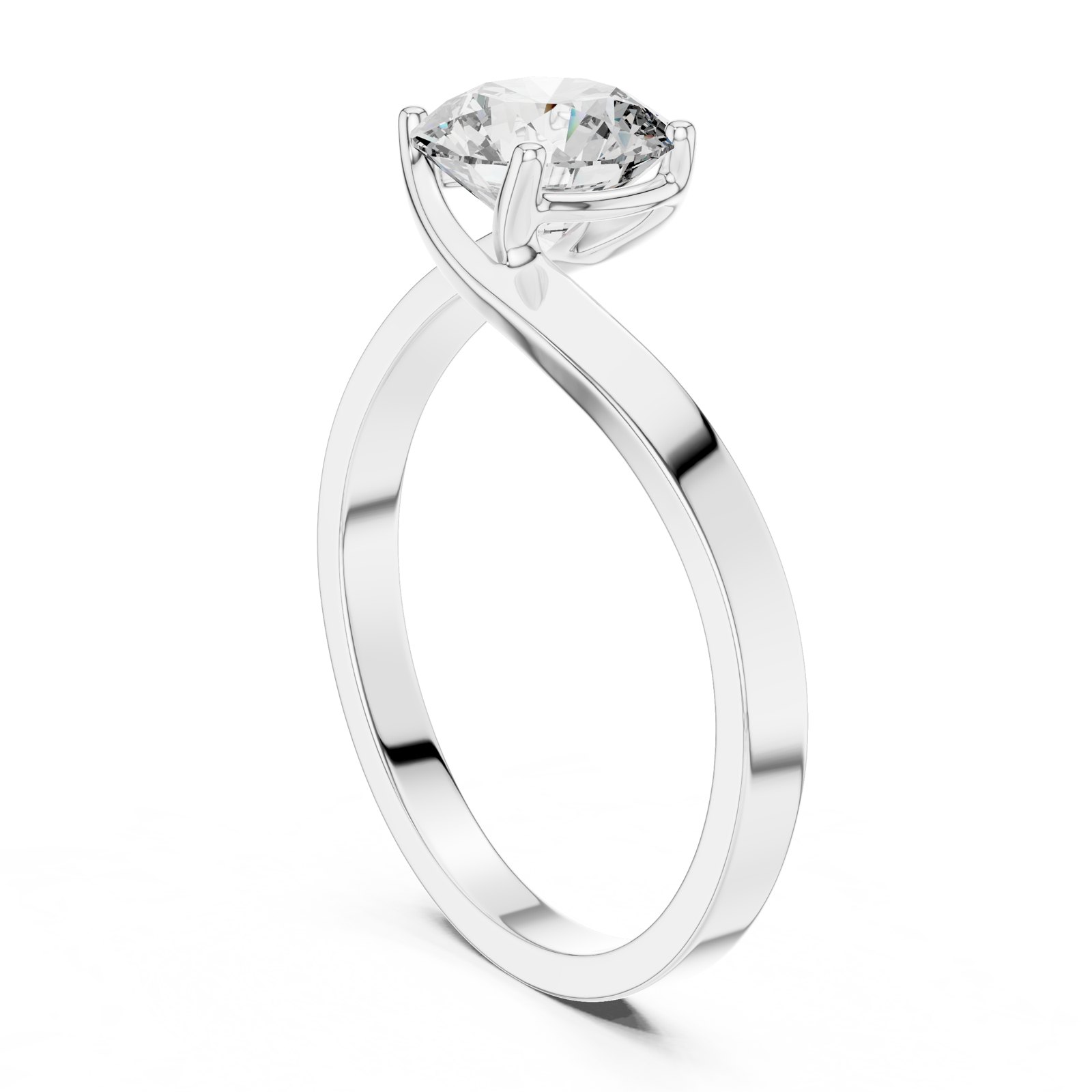 Aida Twisted Bypass Round Solitaire Engagement Ring in white gold