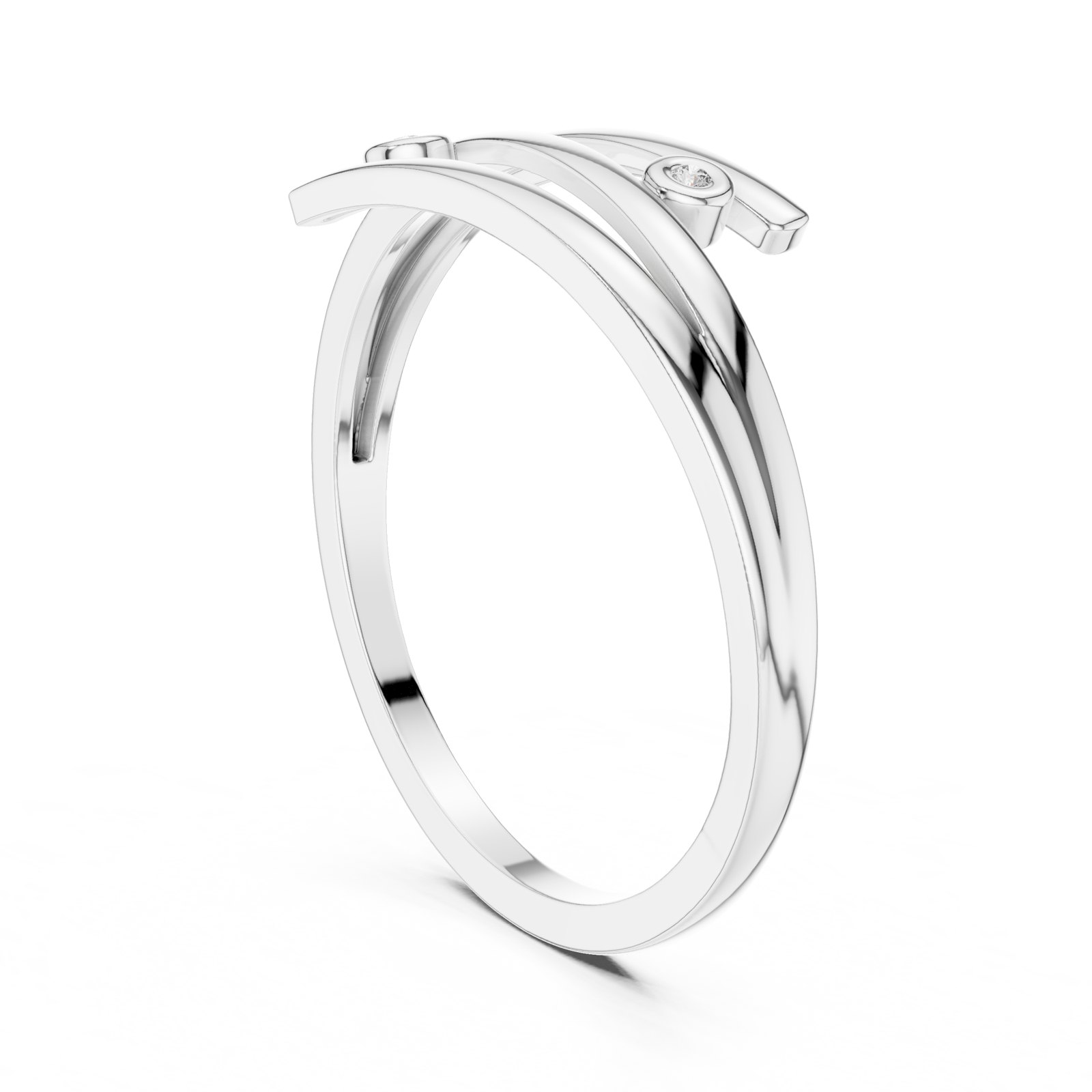 Clematis Bypass Wrap Ring with Bezel Diamonds in white gold