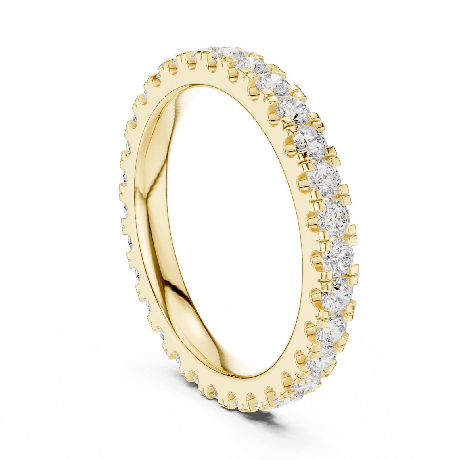 Ambrosine Scalloped Shared Prong Eternity Band in yellow gold