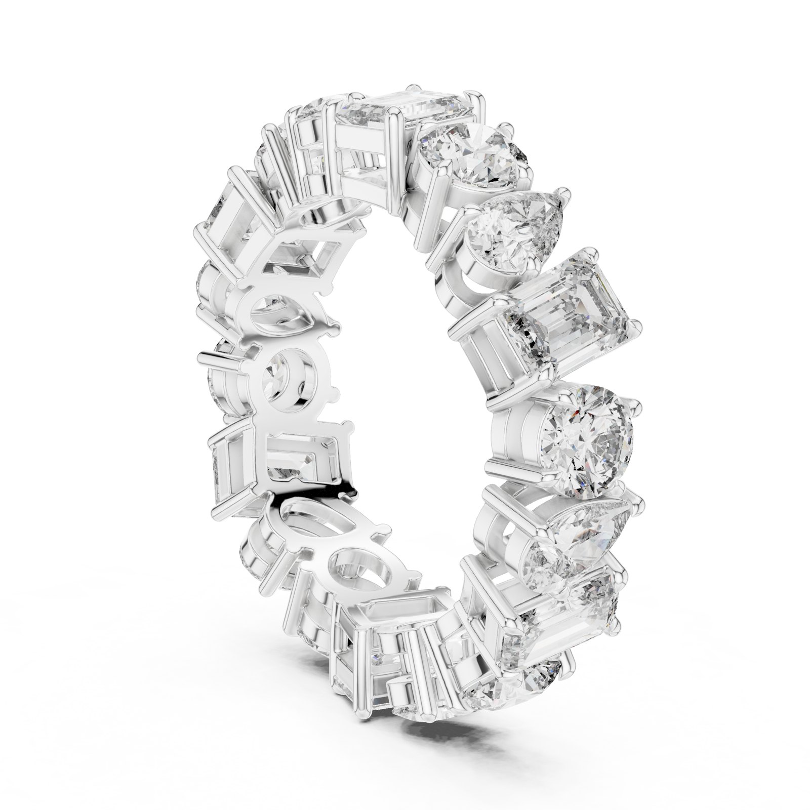 Iara Mixed Shape Pear, Round and Emerald Cut Eternity Band in white gold