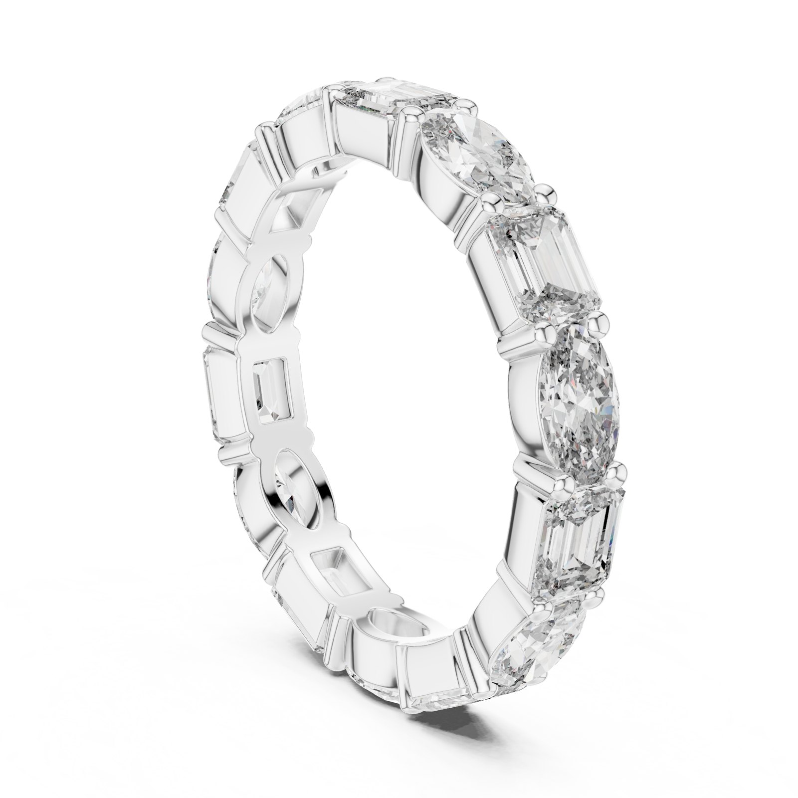 Fiorella Alternating Oval and Emerald Cut Eternity Band in white gold