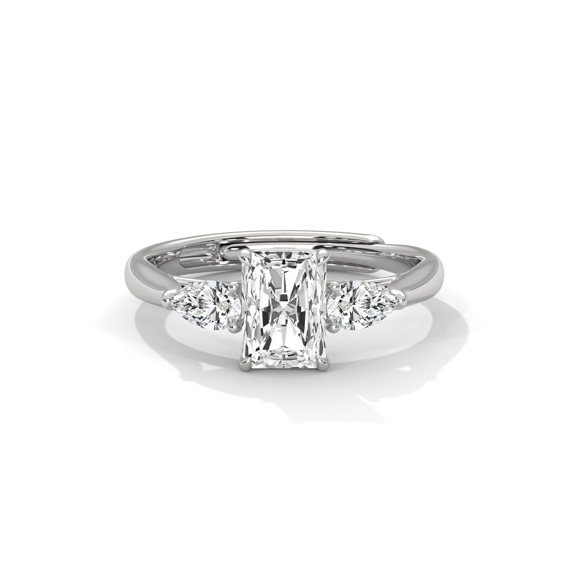Radiant and Pear Three-Stone Diamond Ring