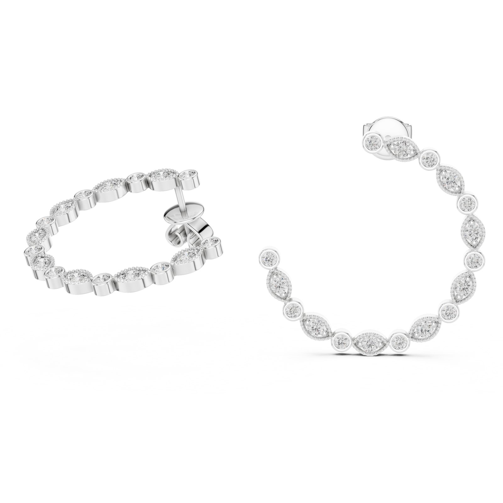 Akiko Milgrain Bezel Marquise Open Hoop Earrings in white gold