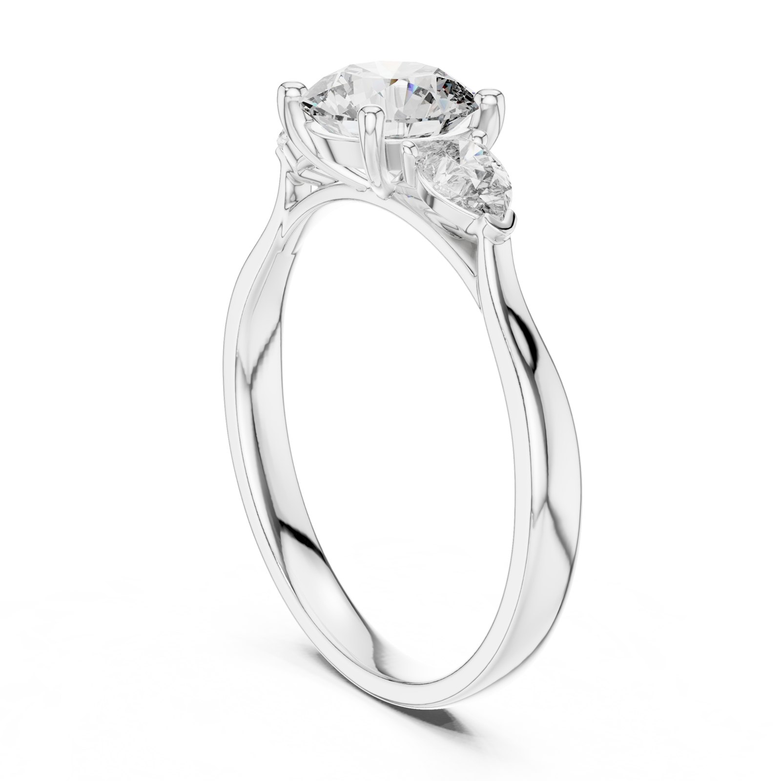 Mina Round Three Stone Ring with Pear Side Stones in white gold