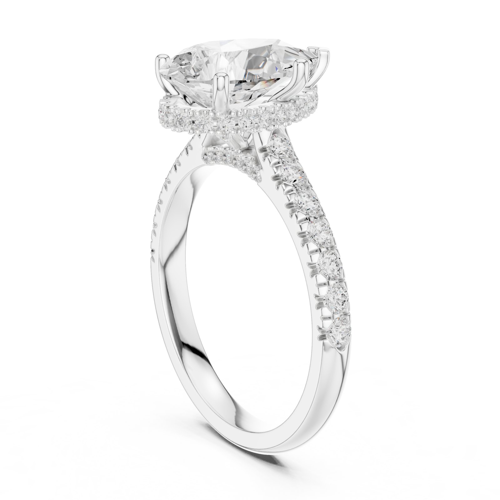 Ines Pear Hidden Halo Pavé Engagement Ring in white gold
