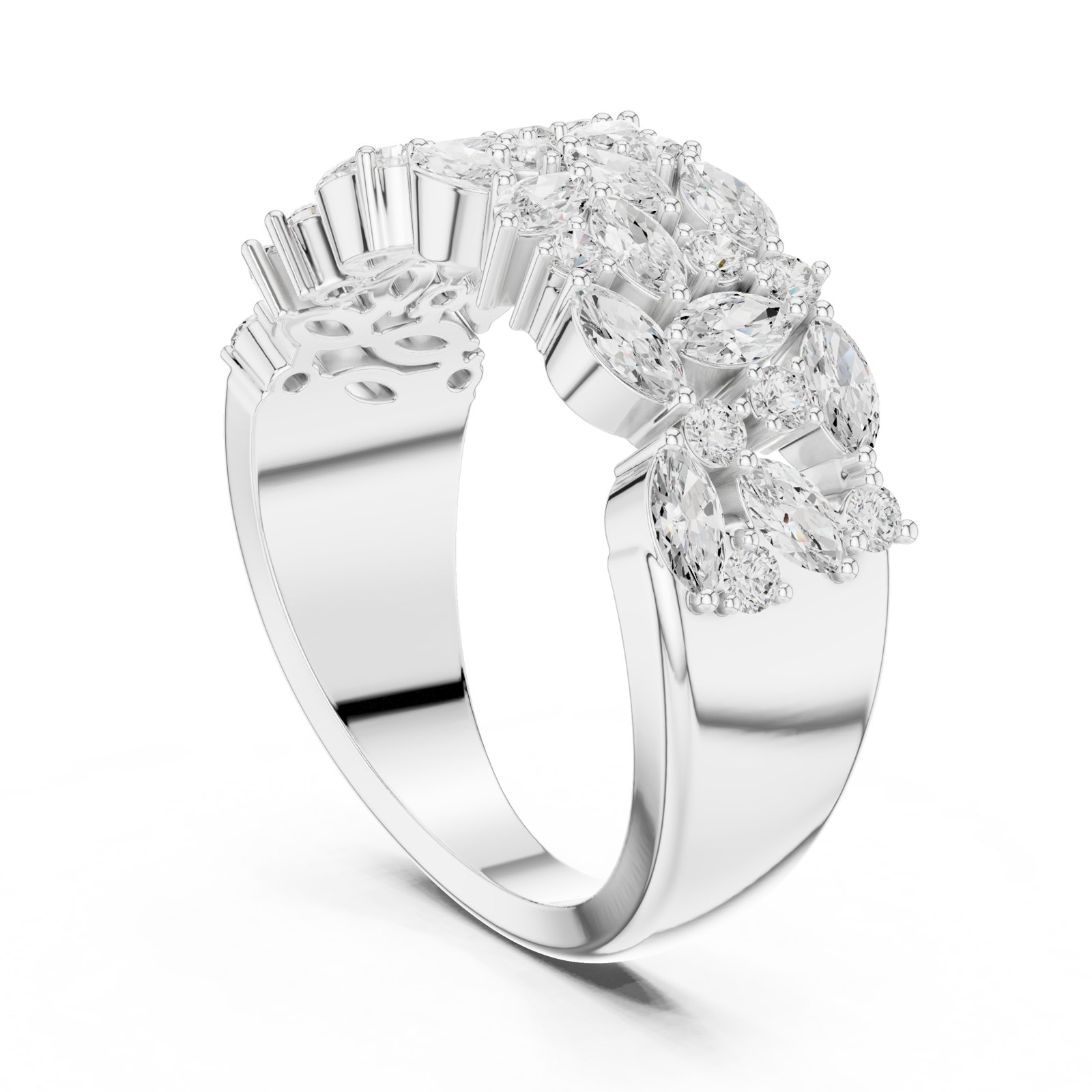 Jarmila Wide Marquise Cluster Wedding Band in white gold