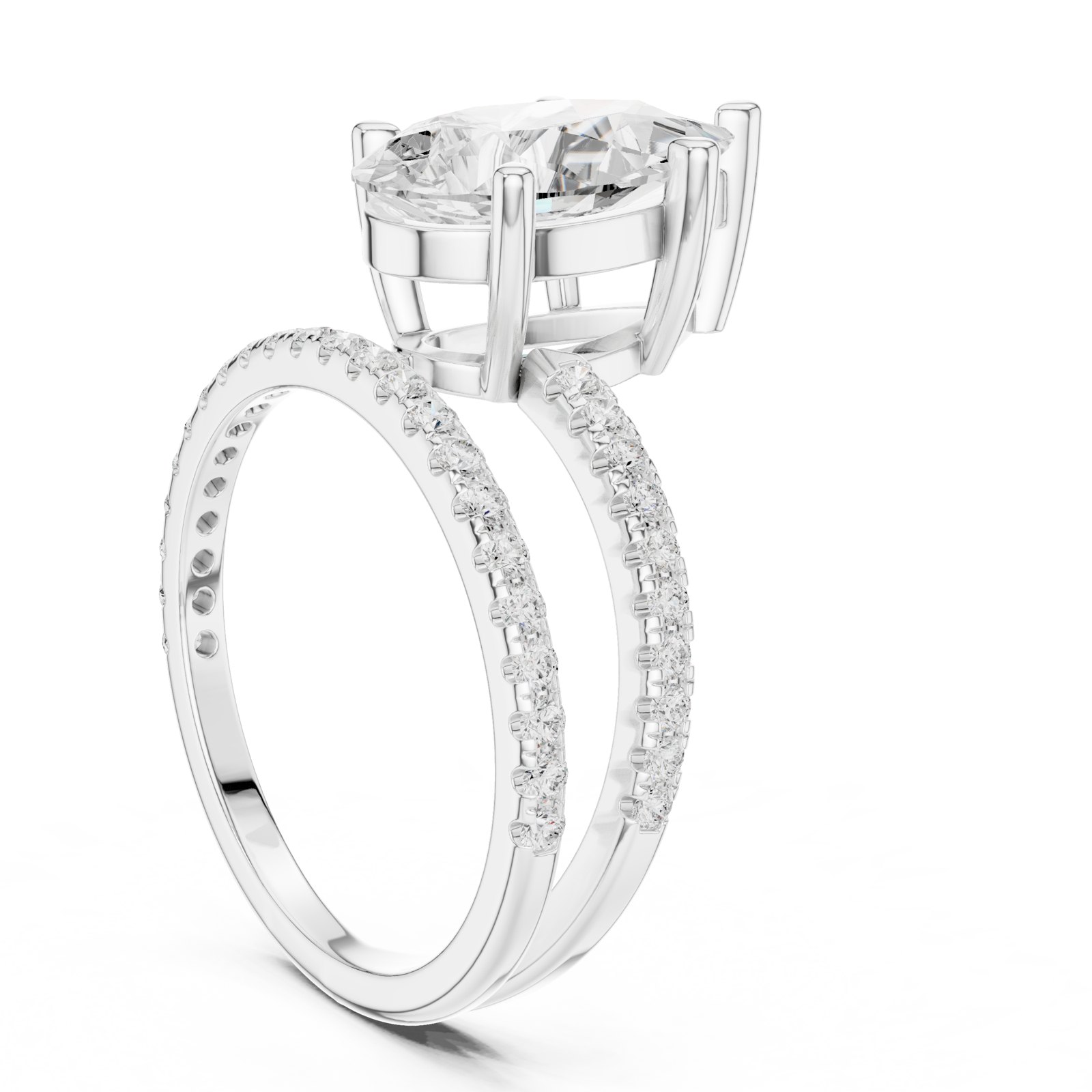 Anika Pear Bypass Pavé Engagement Ring in white gold