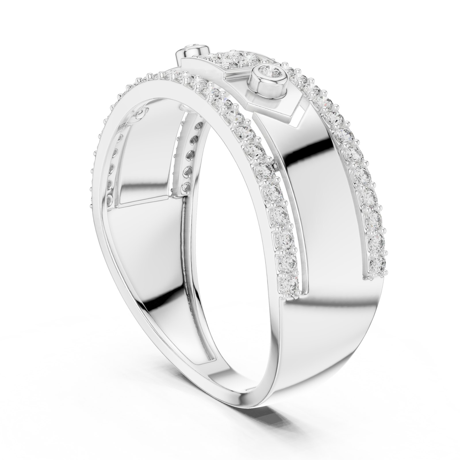 Aiyana Wide Pavé Edge Wedding Band with Bezel Accents in white gold