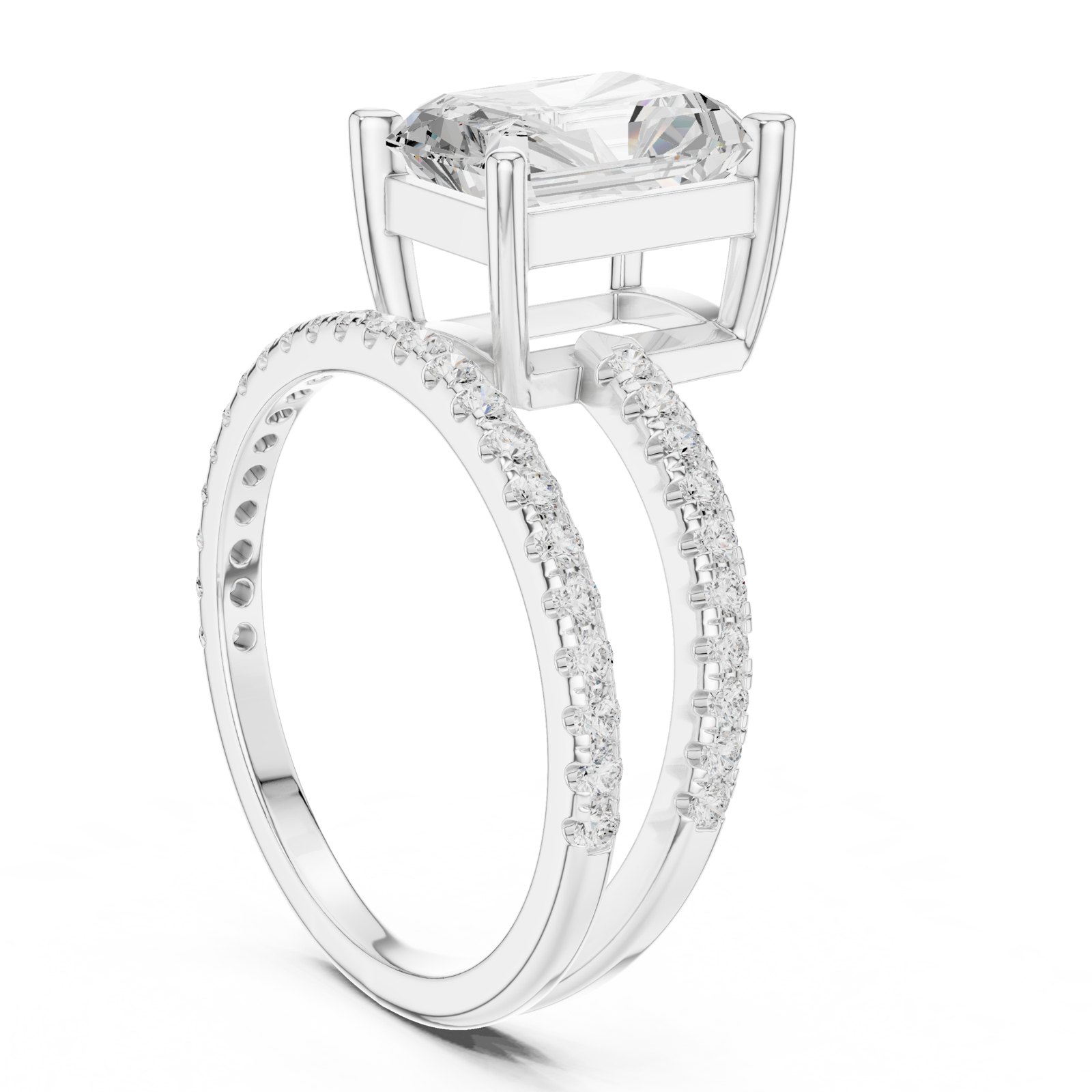 Anika Radiant Bypass Pavé Solitaire Engagement Ring in white gold