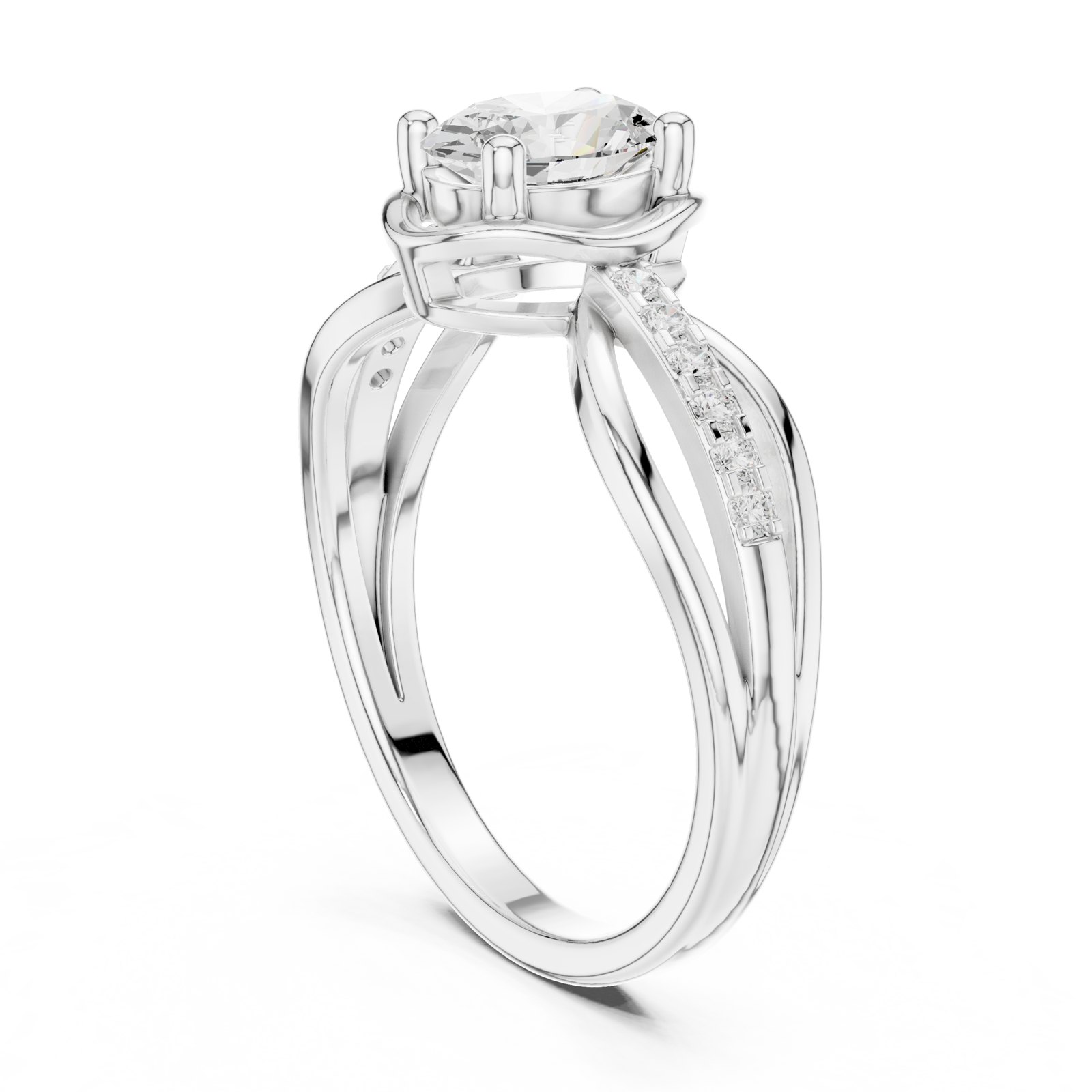 Audrey Oval Bypass Solitaire Engagement Ring with Pavé Shoulders in white gold