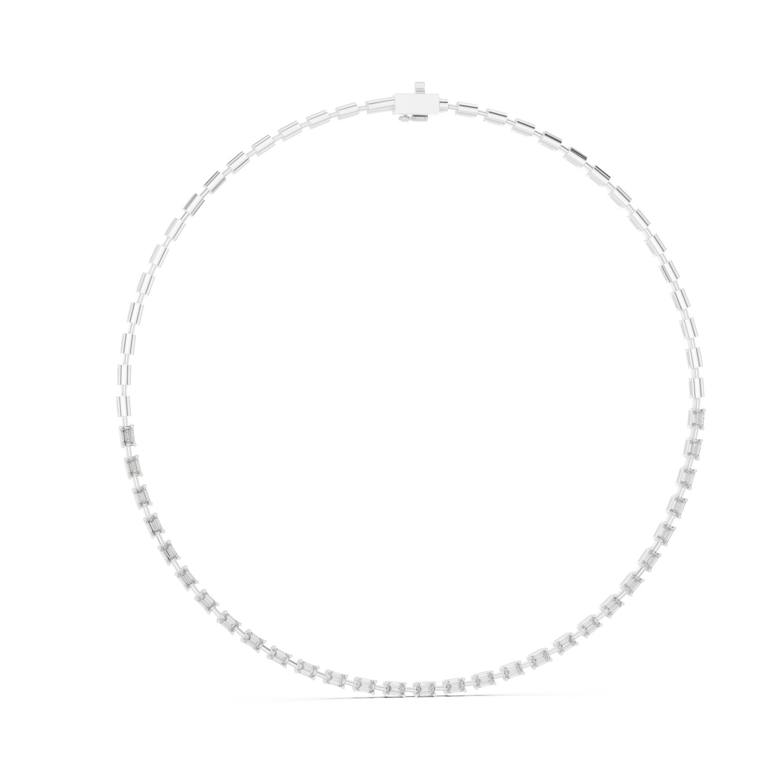 Rosabella Emerald Cut Diamond Half Tennis Necklace in white gold