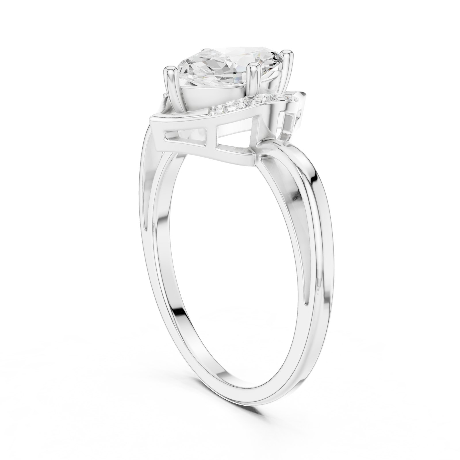 Lydia Marquise Bypass Halo Engagement Ring in white gold
