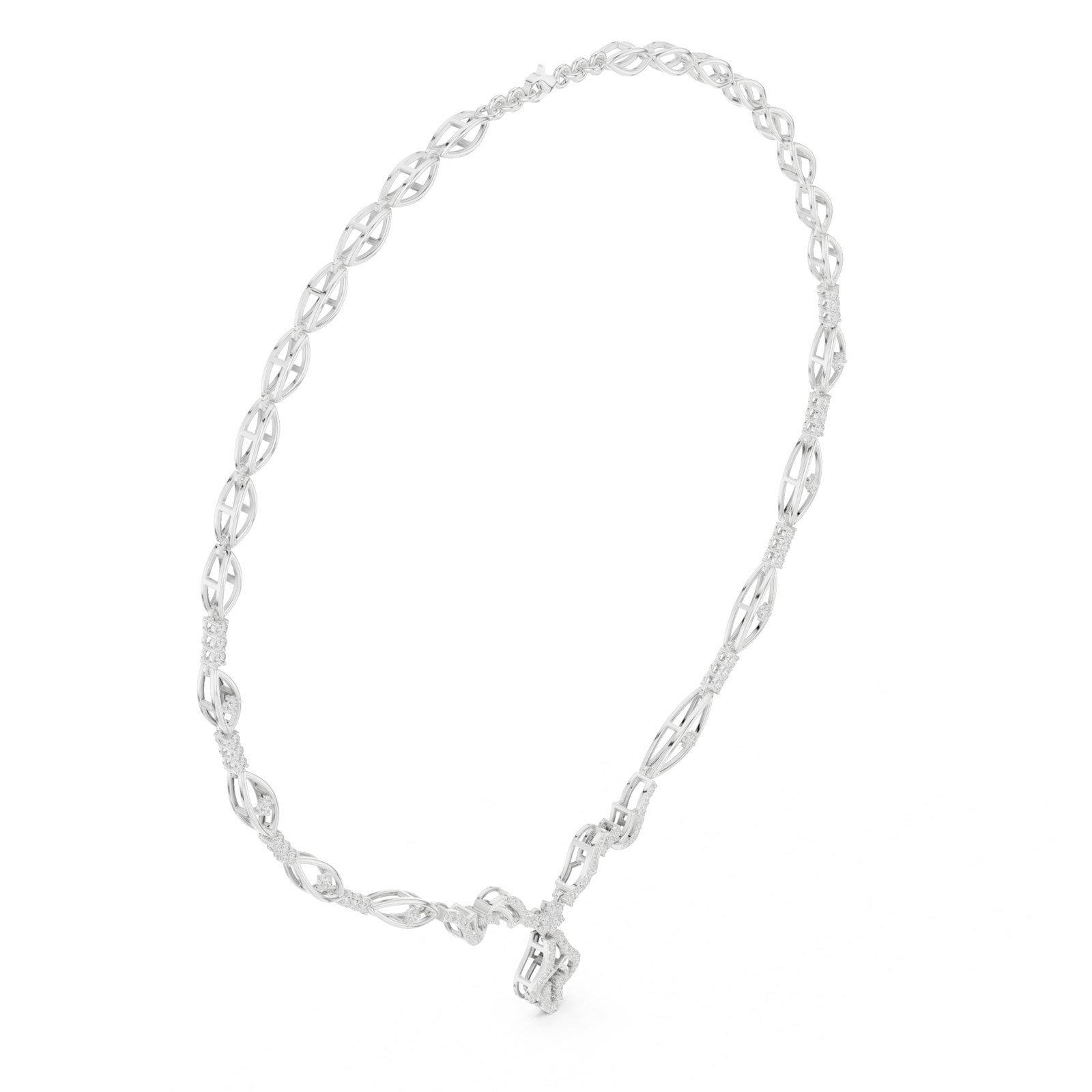 Hana Sculpted Leaf Link Diamond Necklace in white gold