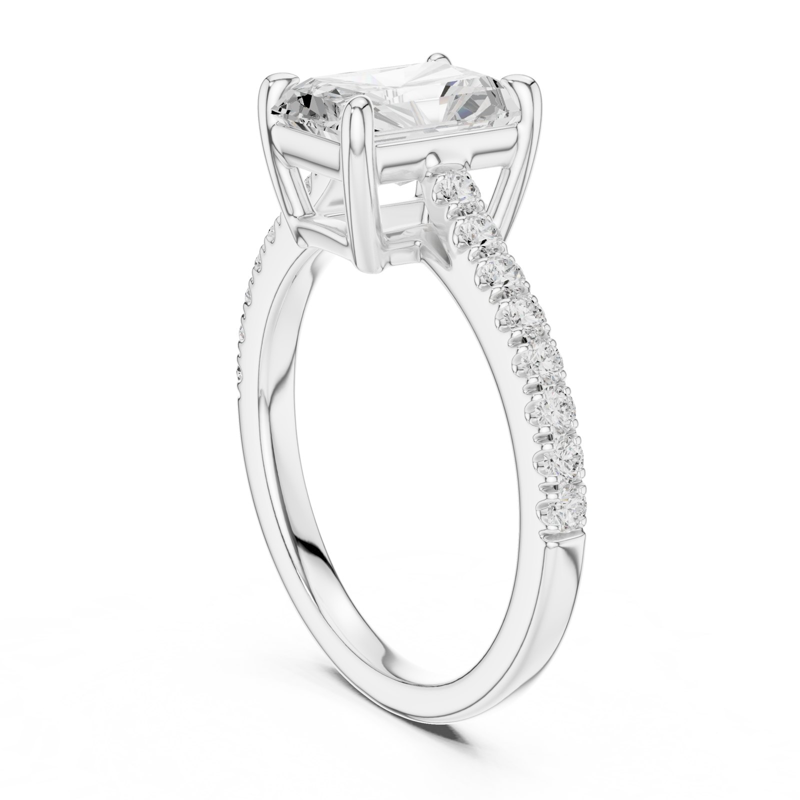 Anaia Radiant Solitaire Engagement Ring with Thin Pavé Band in white gold