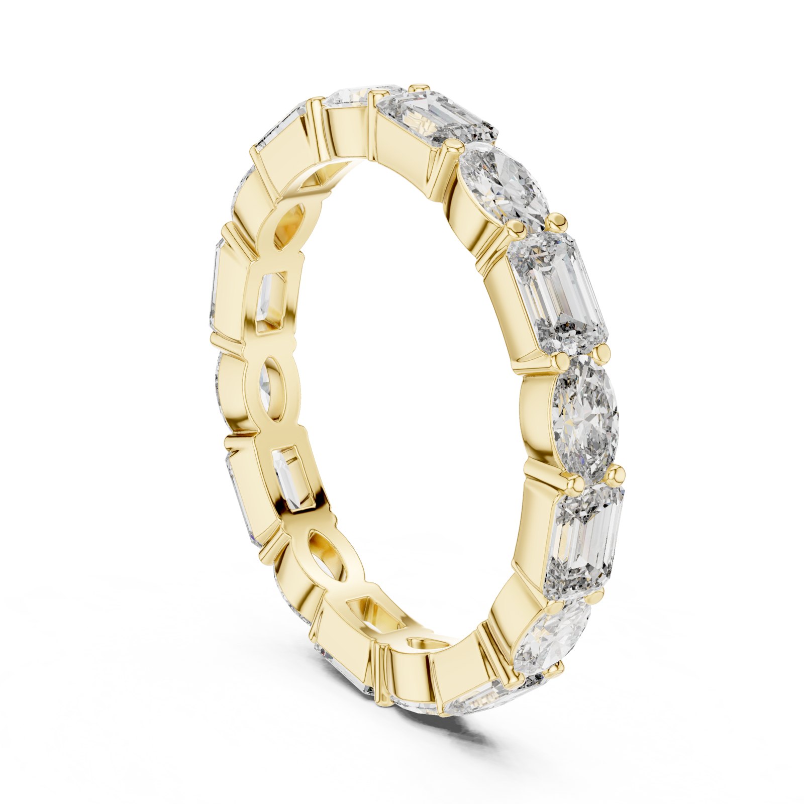 Isabela East West Emerald Cut and Oval Station Eternity Band in yellow gold