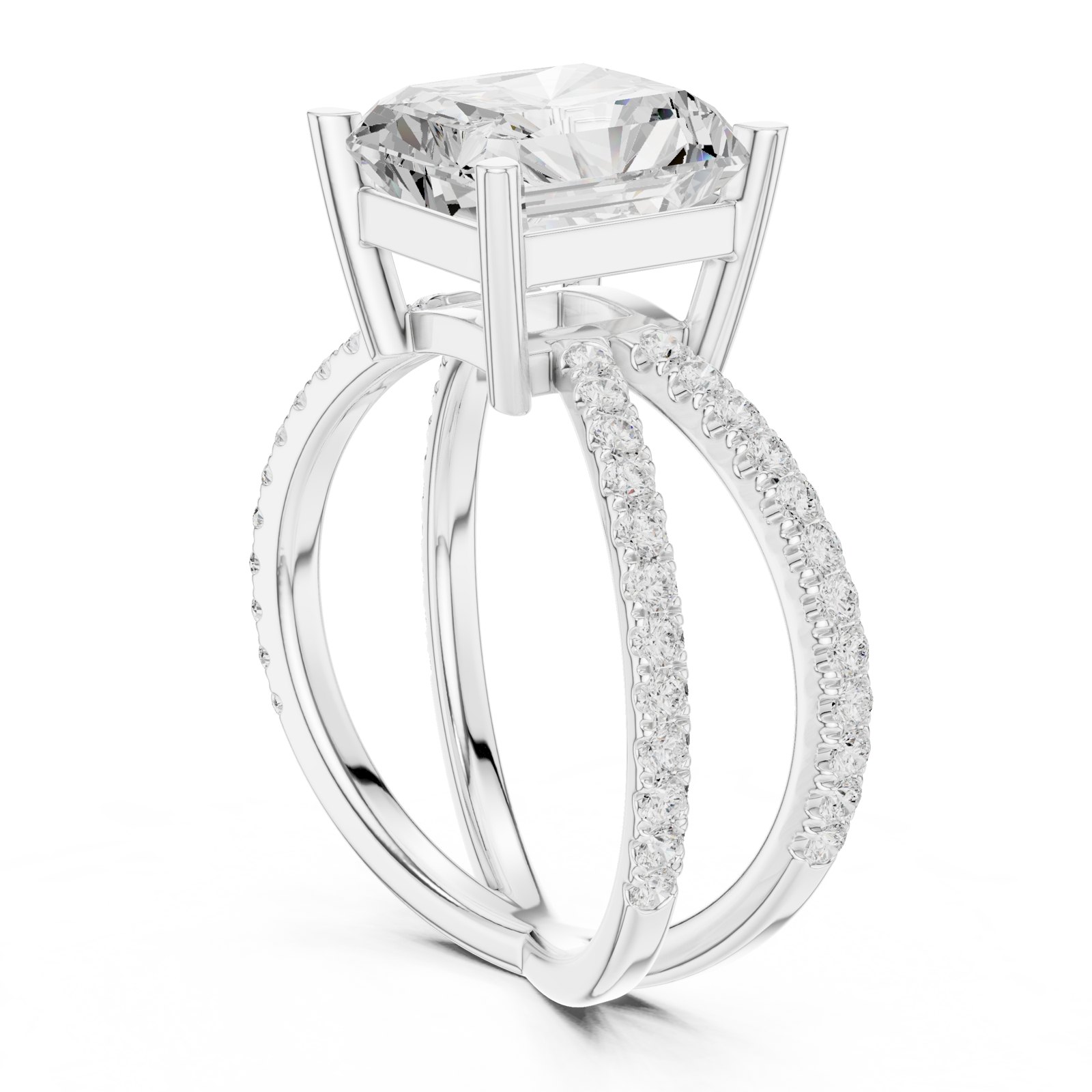 Britta Radiant Cut Split Pavé Shank Engagement Ring in white gold
