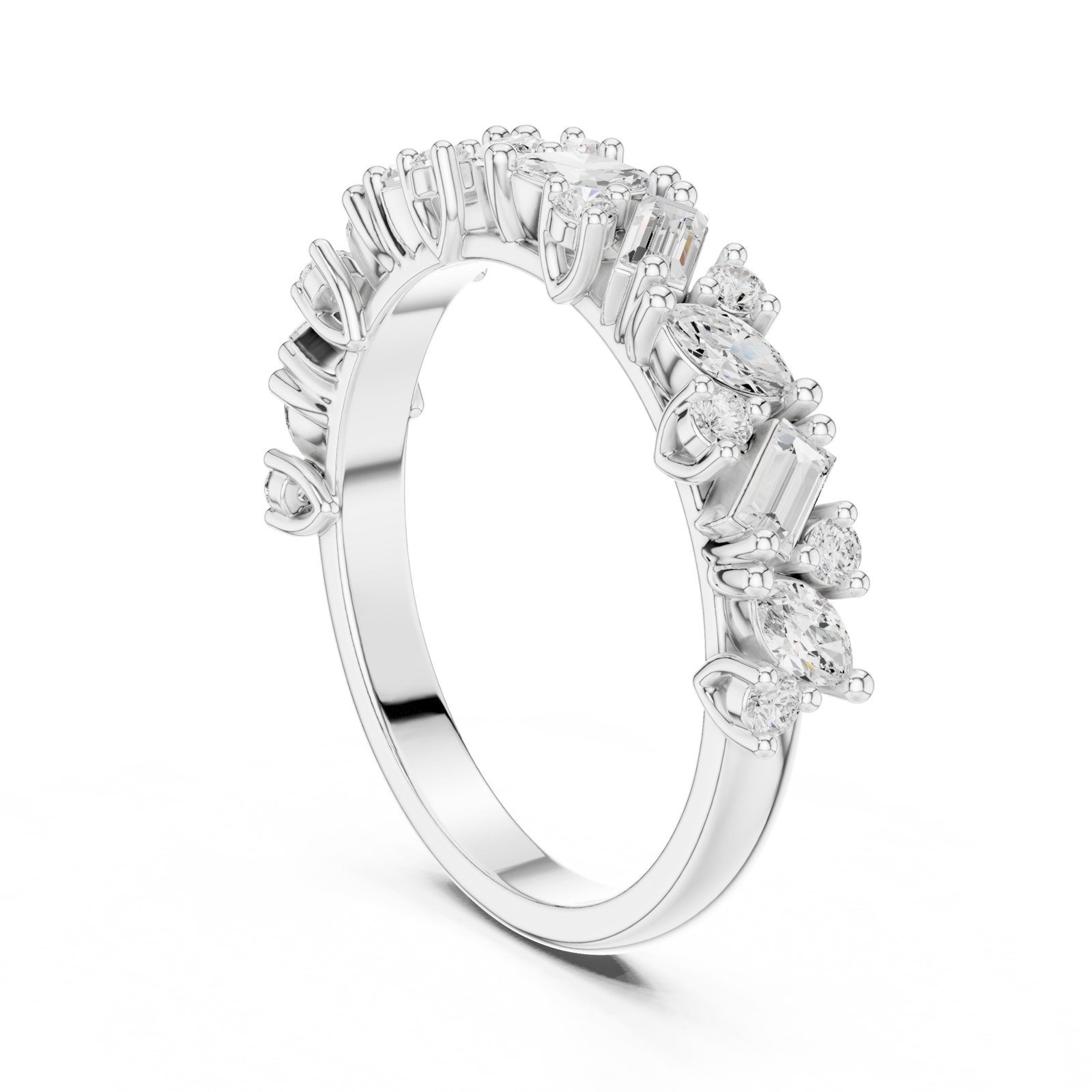Virginia Scattered Marquise and Baguette Half Eternity Band in white gold