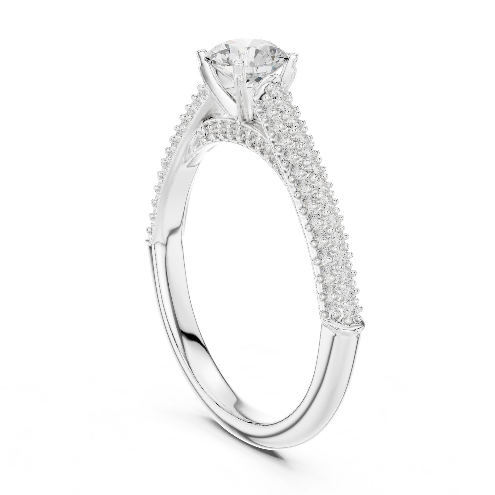 Bea Milgrain Pavé Cathedral Solitaire Engagement Ring in white gold