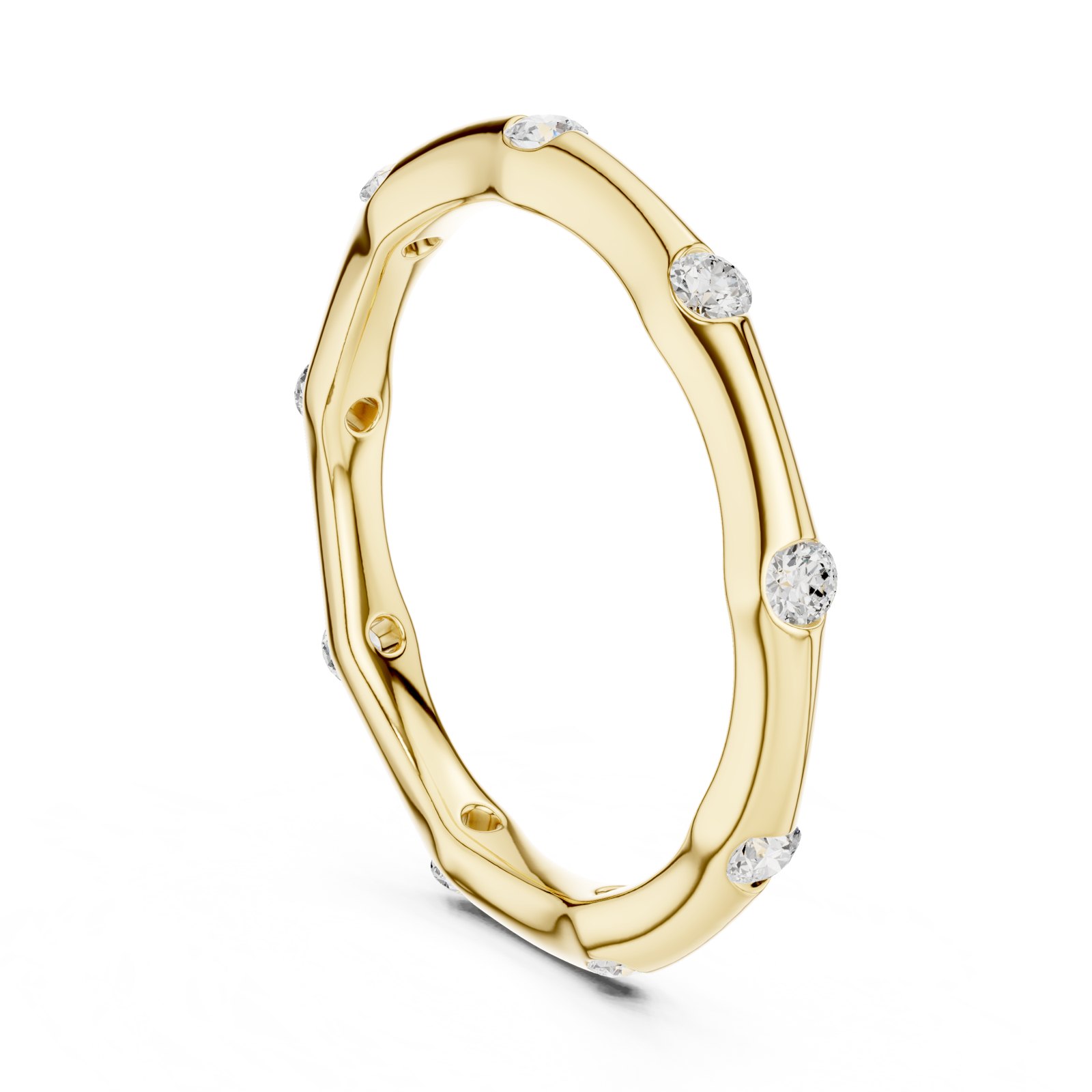 Jolana Sculpted Wave Wedding Band with Flush Set Diamonds in yellow gold